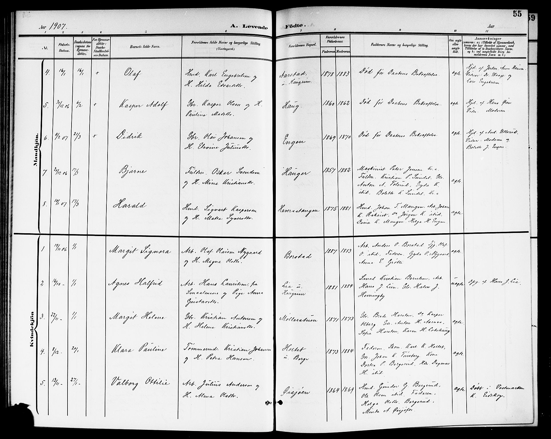 Aurskog prestekontor Kirkebøker, SAO/A-10304a/G/Ga/L0004: Parish register (copy) no. I 4, 1901-1921, p. 55