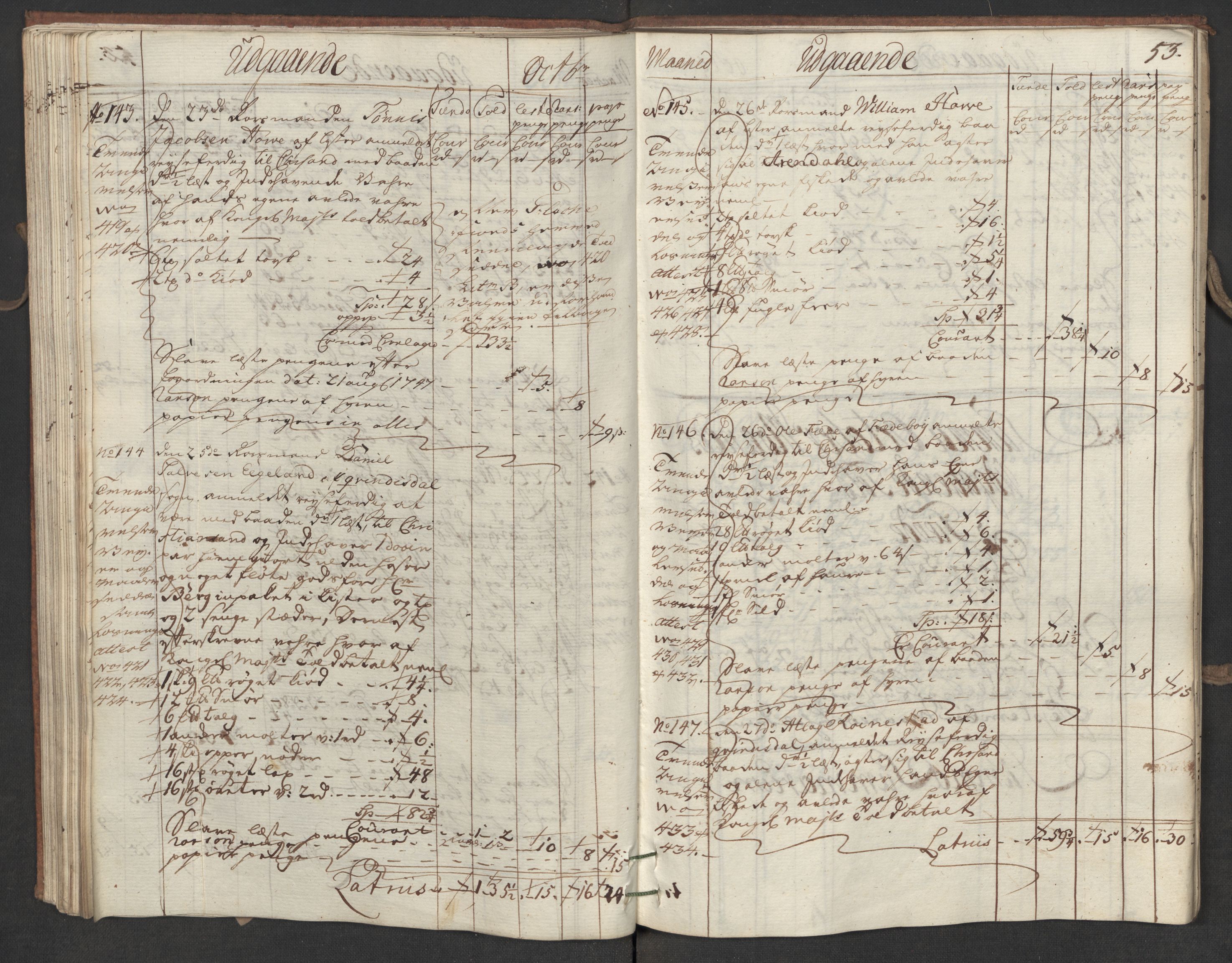Generaltollkammeret, tollregnskaper, AV/RA-EA-5490/R19/L0015/0005: Tollregnskaper Flekkefjord / Utgående hovedtollbok, 1756, p. 52b-53a