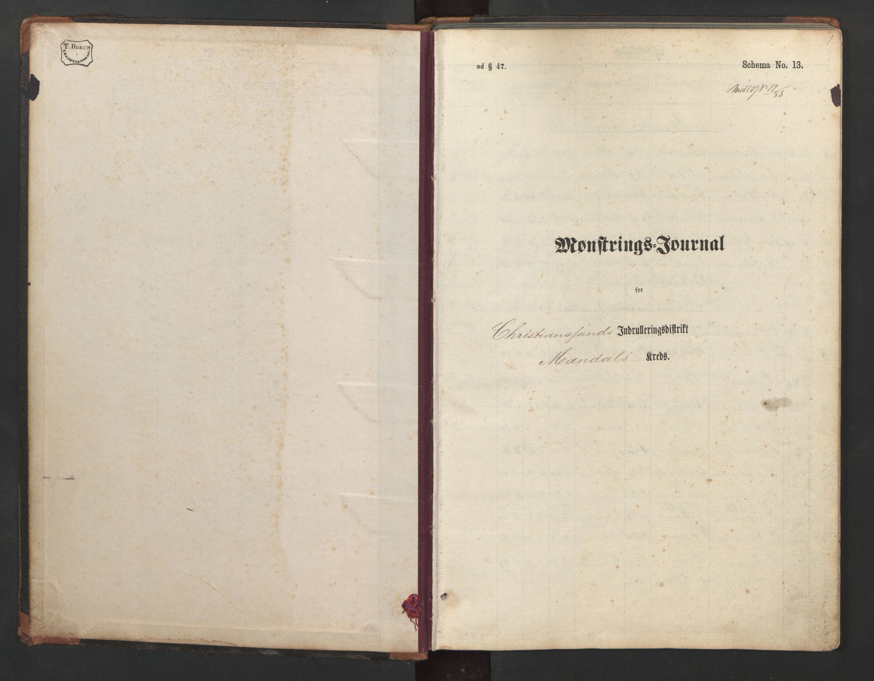 Mandal mønstringskrets, SAK/2031-0016/G/Ga/L0003: Mønstringsjournal, Y-28, 1883-1893, p. 2