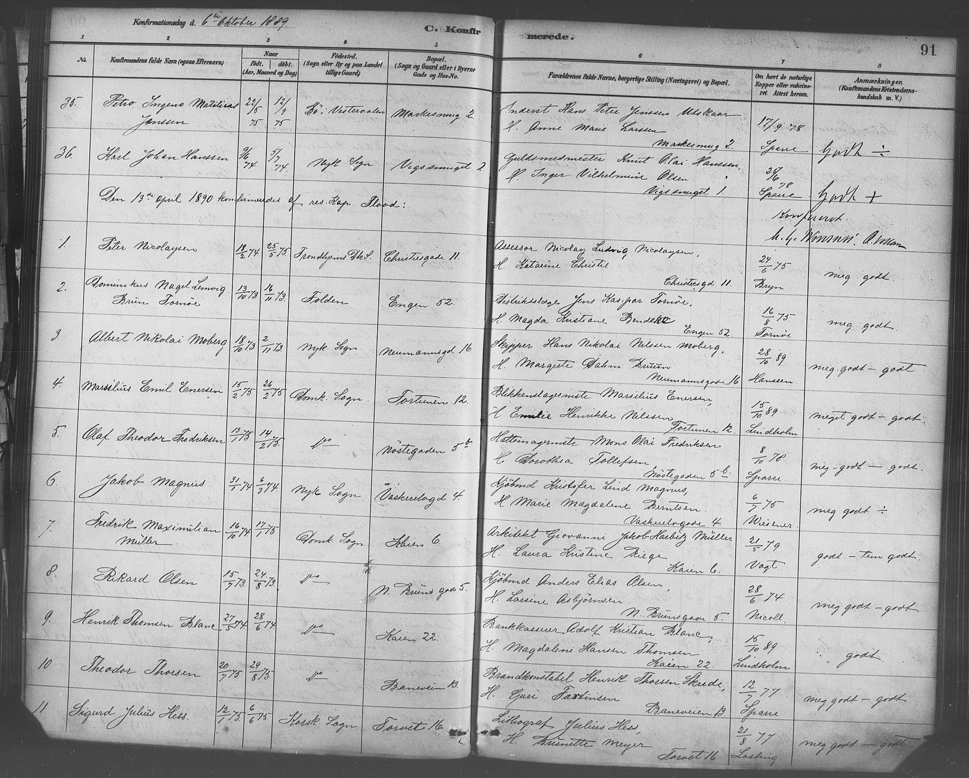 Domkirken sokneprestembete, SAB/A-74801/H/Haa/L0030: Parish register (official) no. C 5, 1880-1898, p. 91