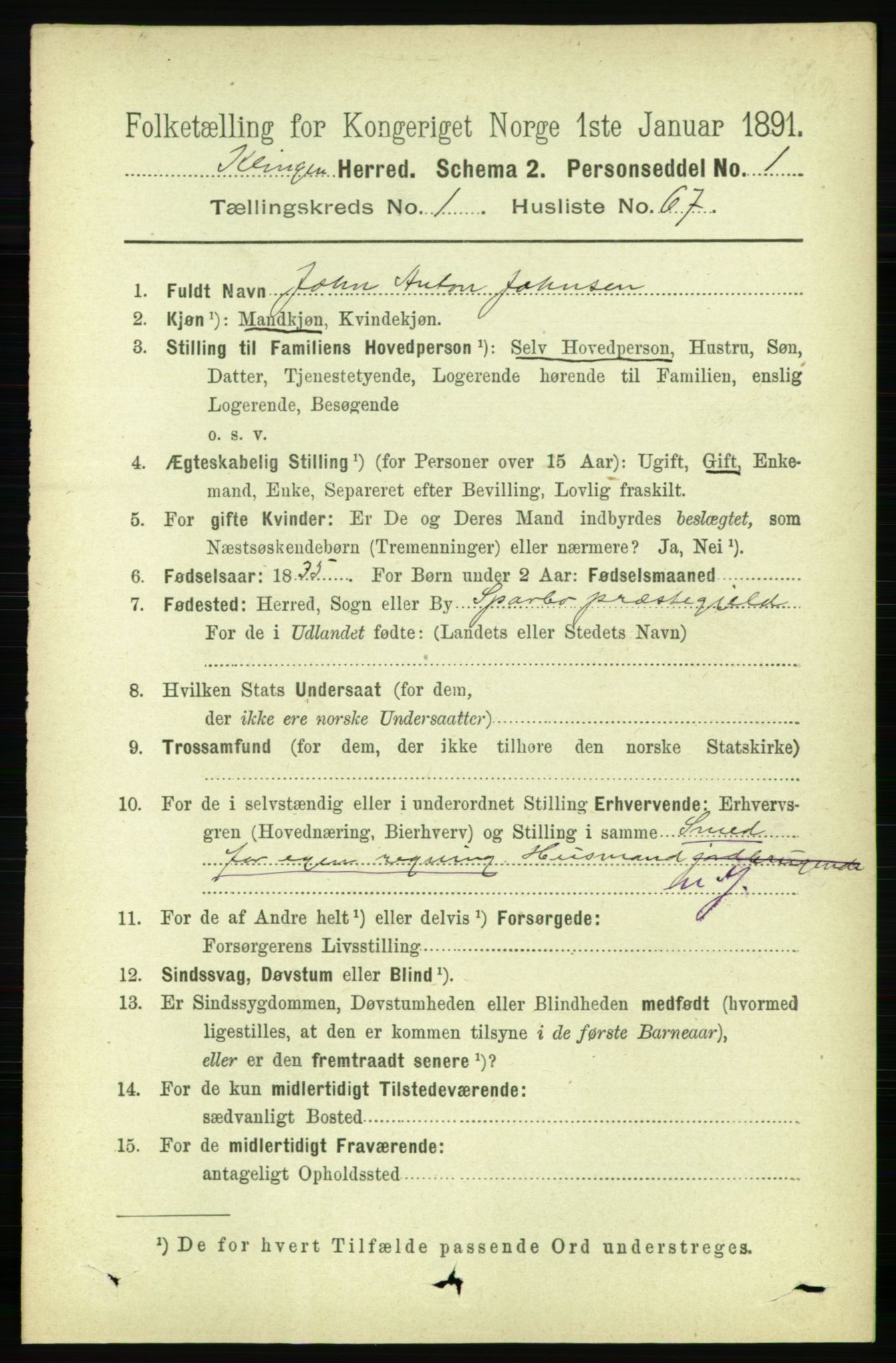 RA, 1891 census for 1746 Klinga, 1891, p. 465