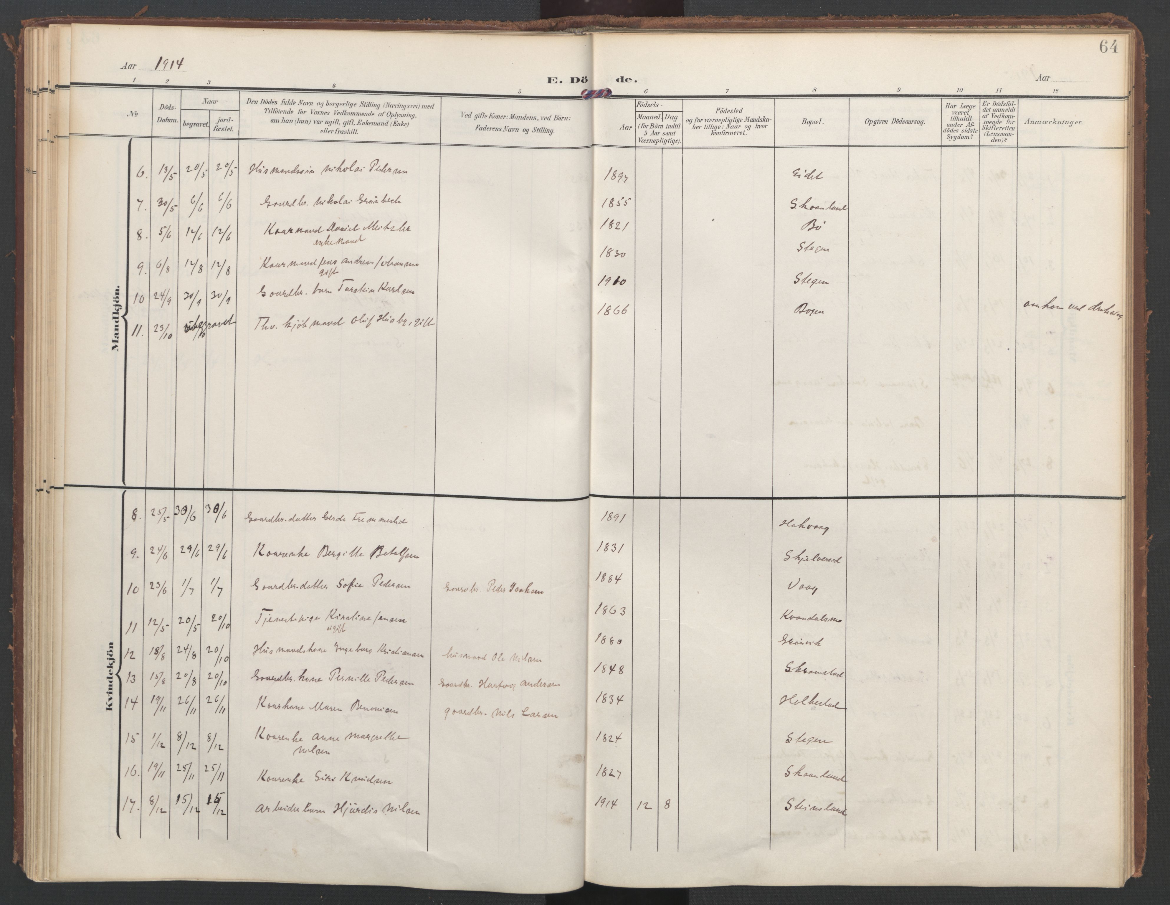 Ministerialprotokoller, klokkerbøker og fødselsregistre - Nordland, AV/SAT-A-1459/855/L0806: Parish register (official) no. 855A14, 1906-1922, p. 64