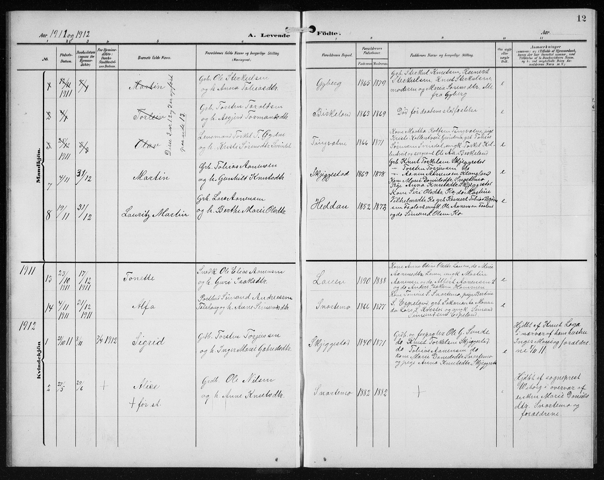 Hægebostad sokneprestkontor, SAK/1111-0024/F/Fb/Fba/L0005: Parish register (copy) no. B 5, 1907-1931, p. 12