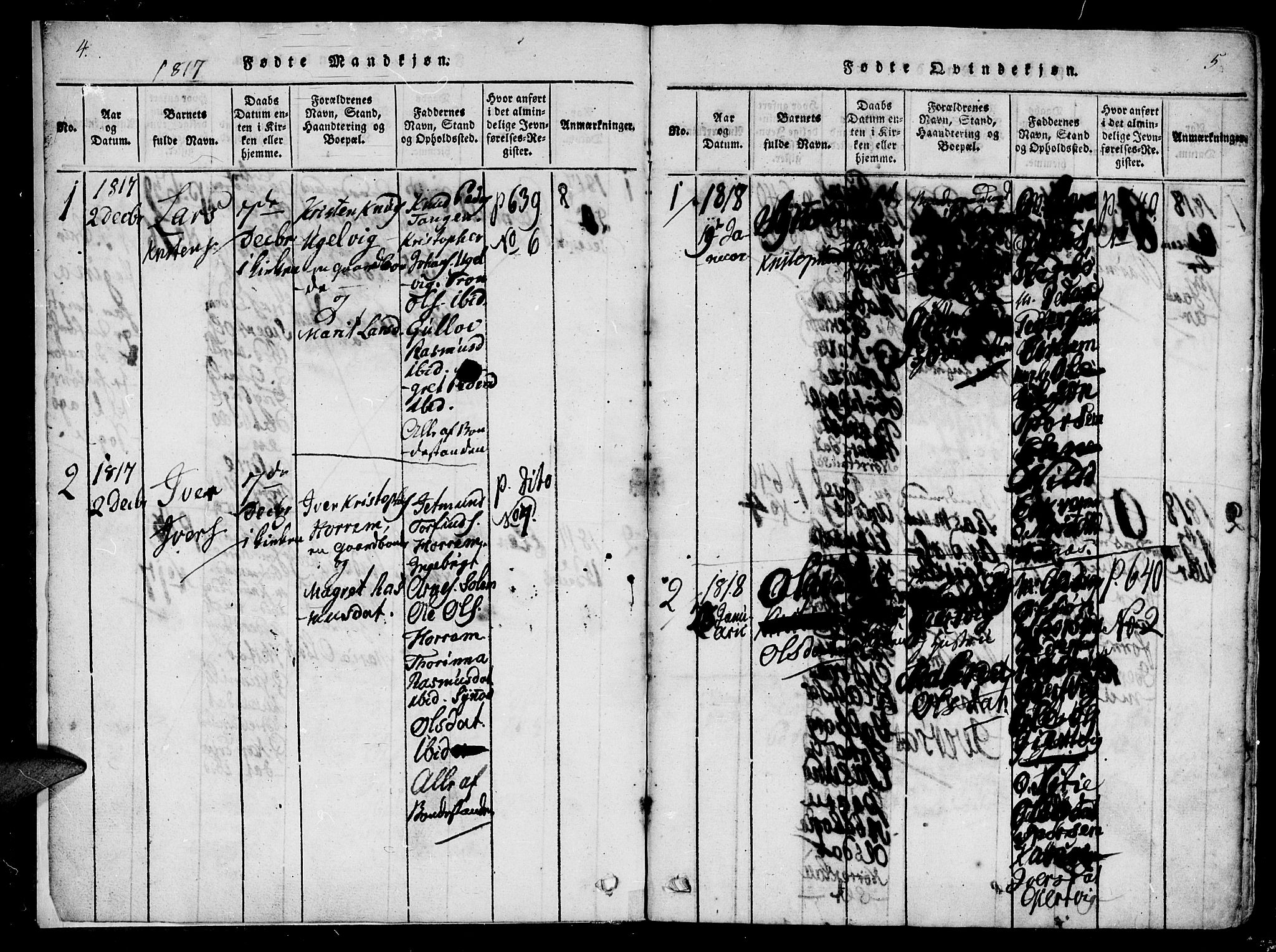 Ministerialprotokoller, klokkerbøker og fødselsregistre - Møre og Romsdal, AV/SAT-A-1454/560/L0718: Parish register (official) no. 560A02, 1817-1844, p. 4-5