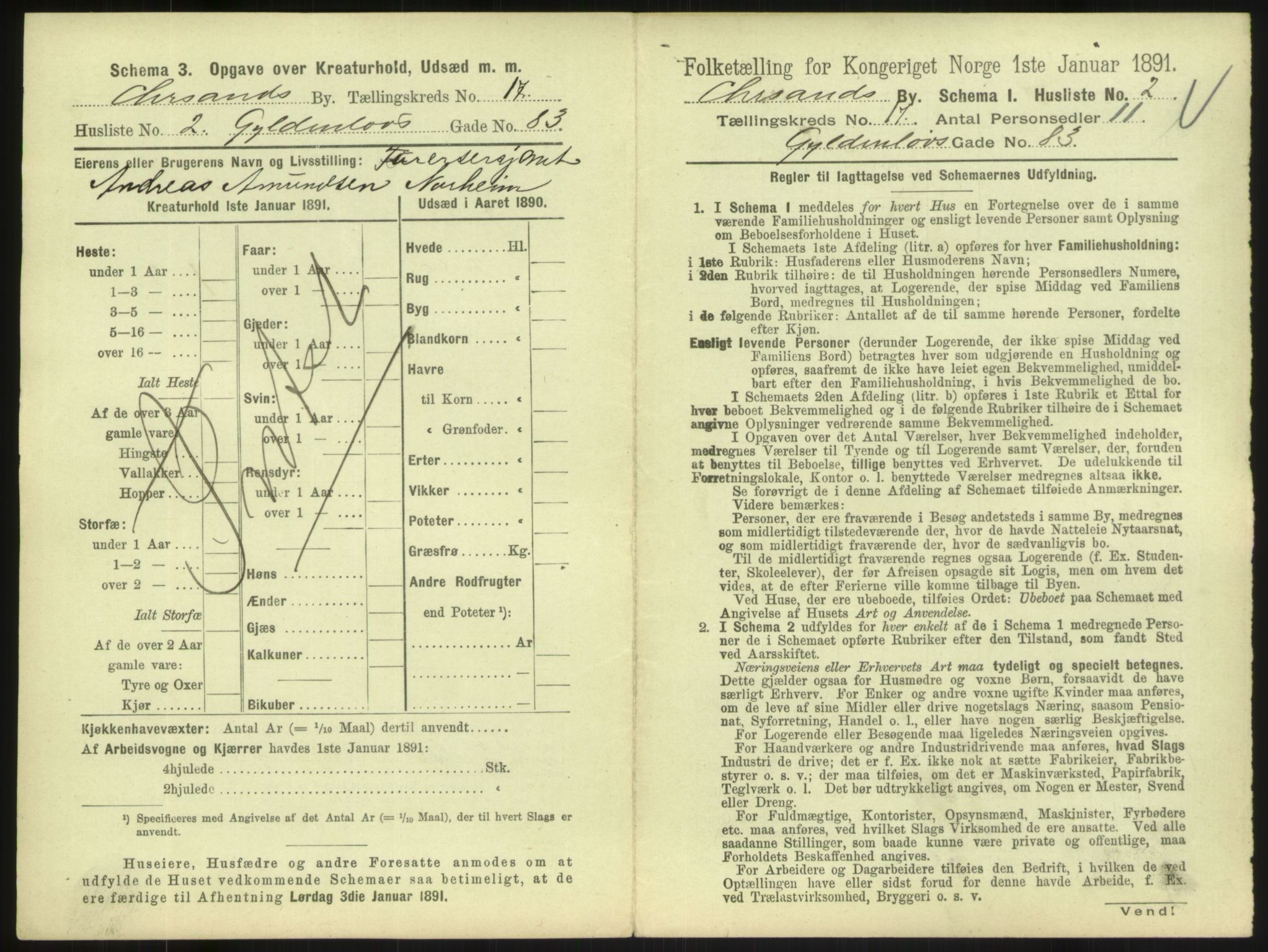 RA, 1891 census for 1001 Kristiansand, 1891, p. 986