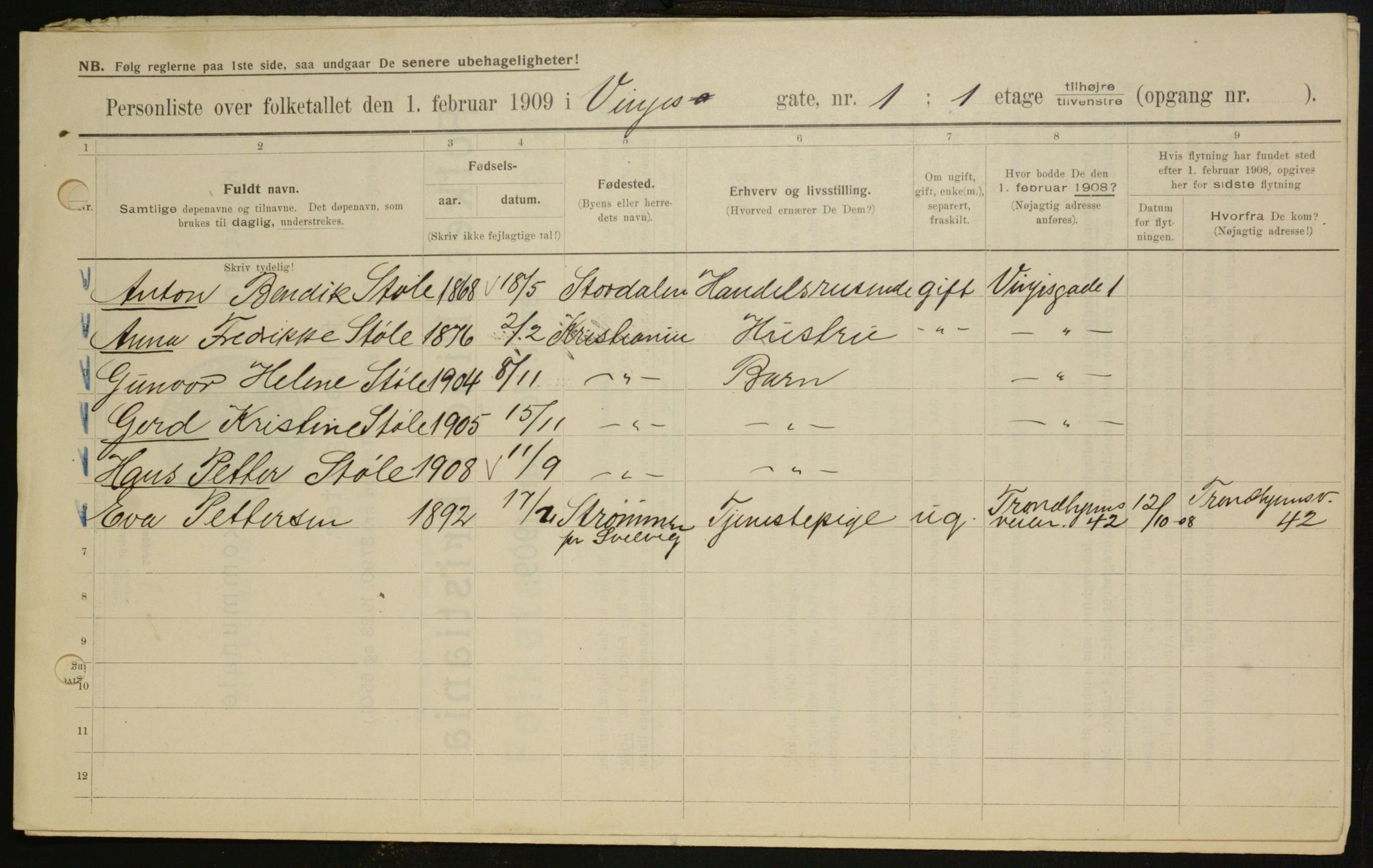 OBA, Municipal Census 1909 for Kristiania, 1909, p. 3107