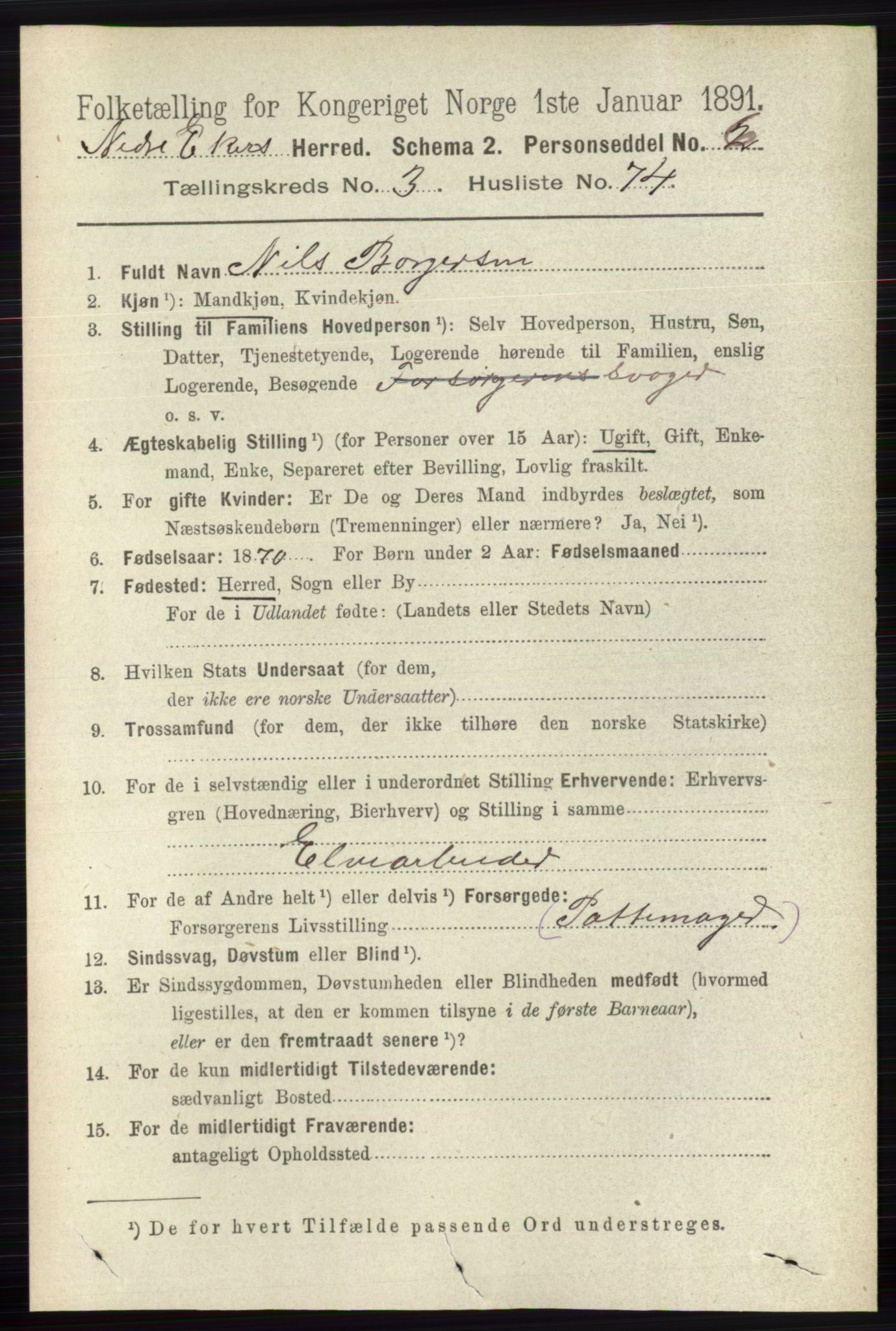 RA, 1891 census for 0625 Nedre Eiker, 1891, p. 1600