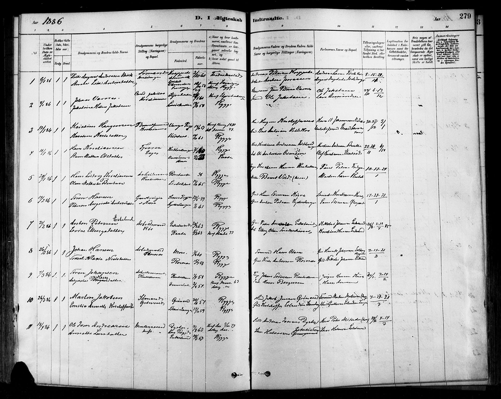 Rygge prestekontor Kirkebøker, AV/SAO-A-10084b/F/Fa/L0007: Parish register (official) no. 7, 1878-1904, p. 279