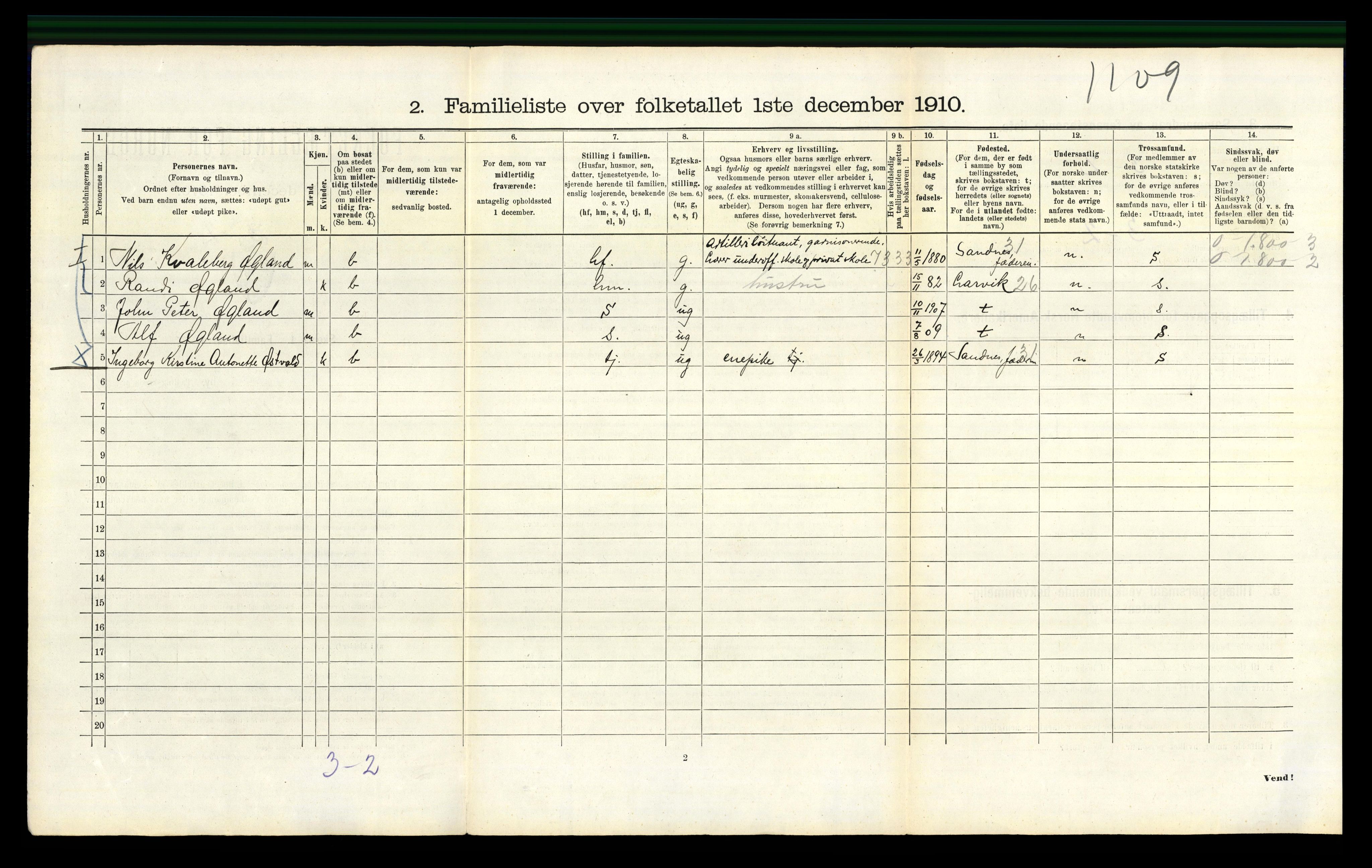 RA, 1910 census for Bergen, 1910, p. 1580