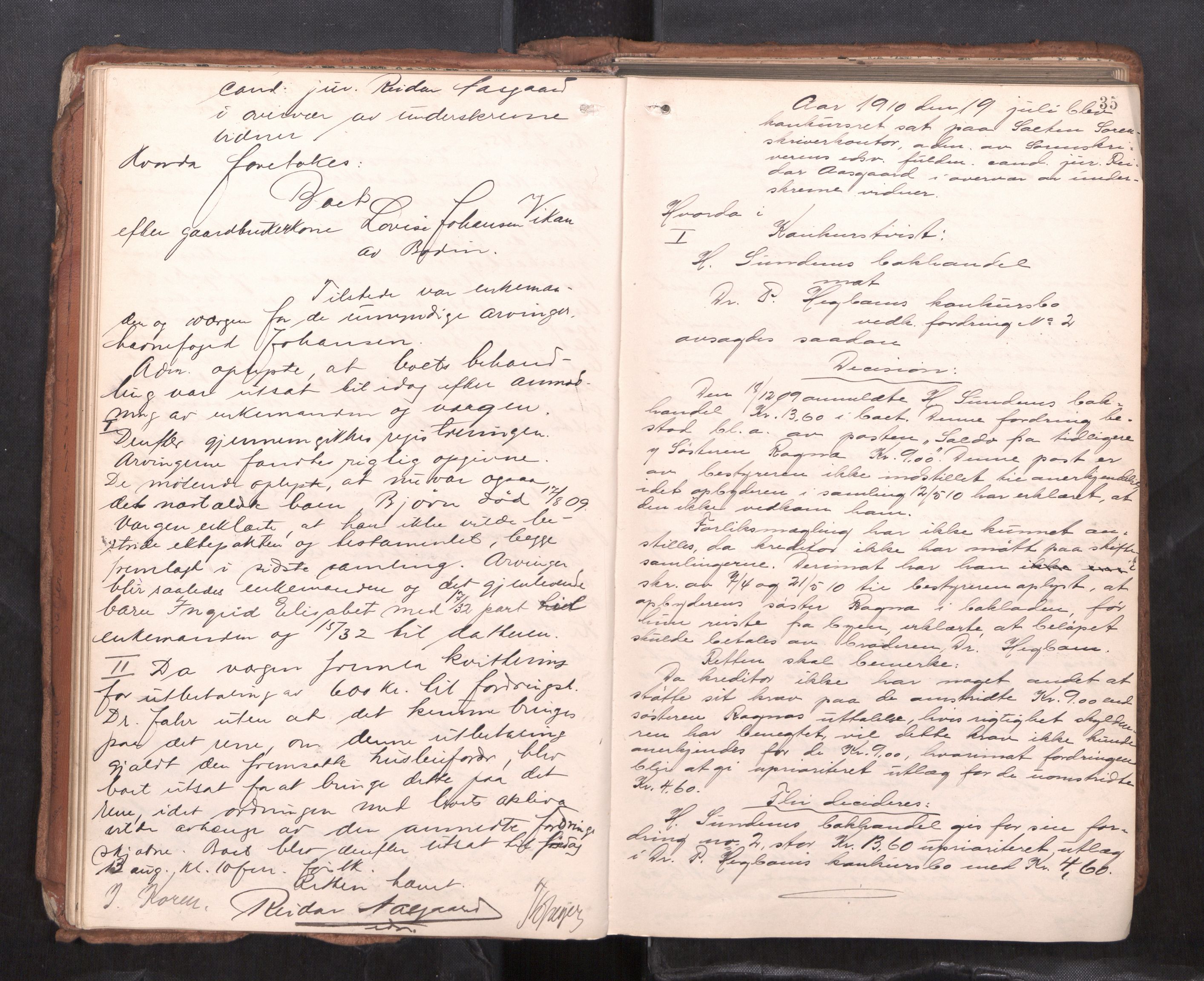 Salten sorenskriveri, AV/SAT-A-4578/1/3/3B/L0012: Skiftebehandlingsprotokoll, 1910-1915, p. 35