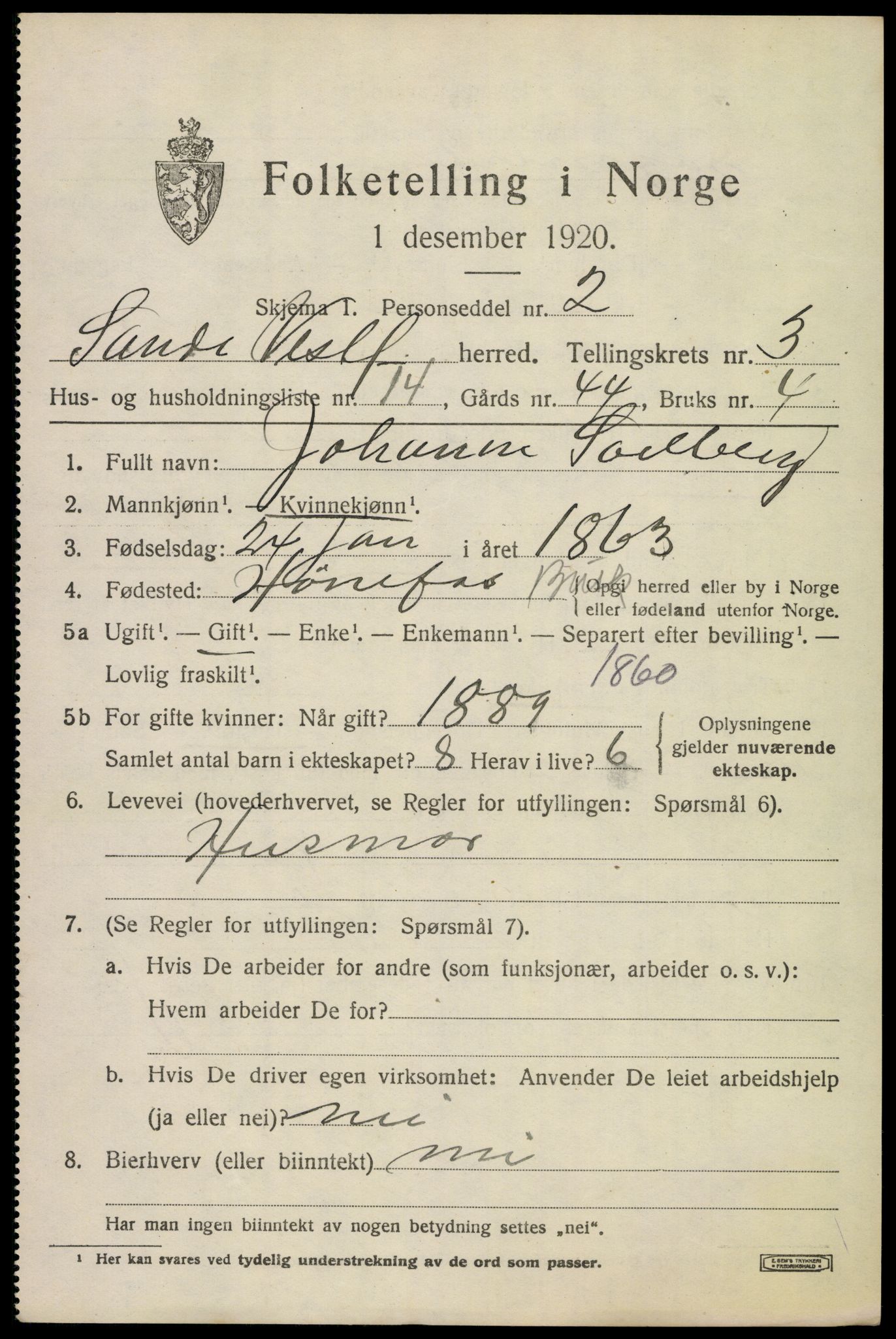 SAKO, 1920 census for Sande, 1920, p. 4232