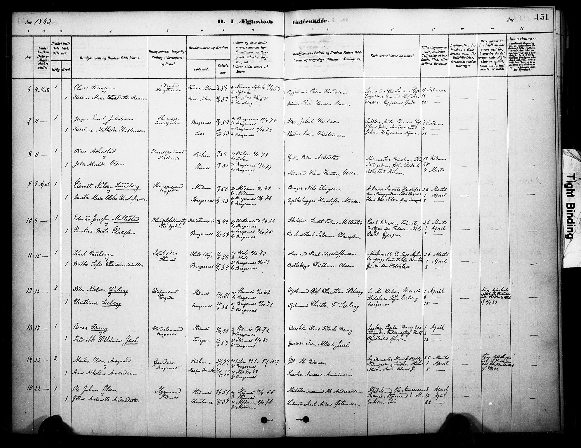 Bragernes kirkebøker, SAKO/A-6/F/Fc/L0005: Parish register (official) no. III 5, 1878-1890, p. 151