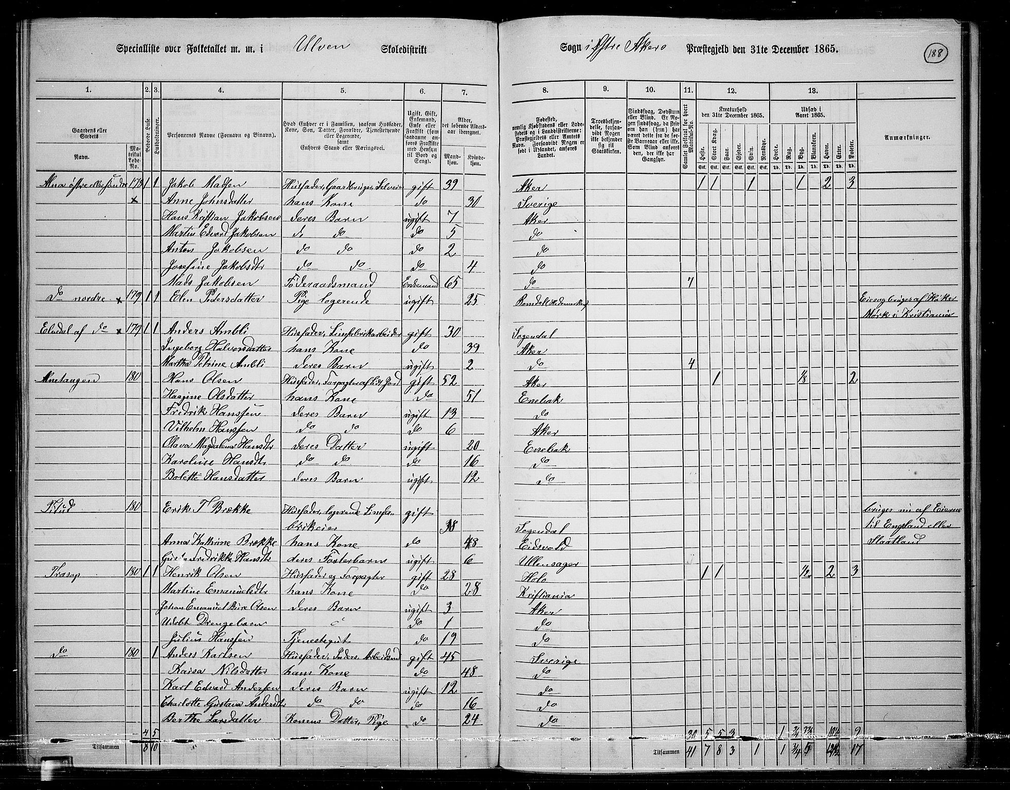 RA, 1865 census for Østre Aker, 1865, p. 174