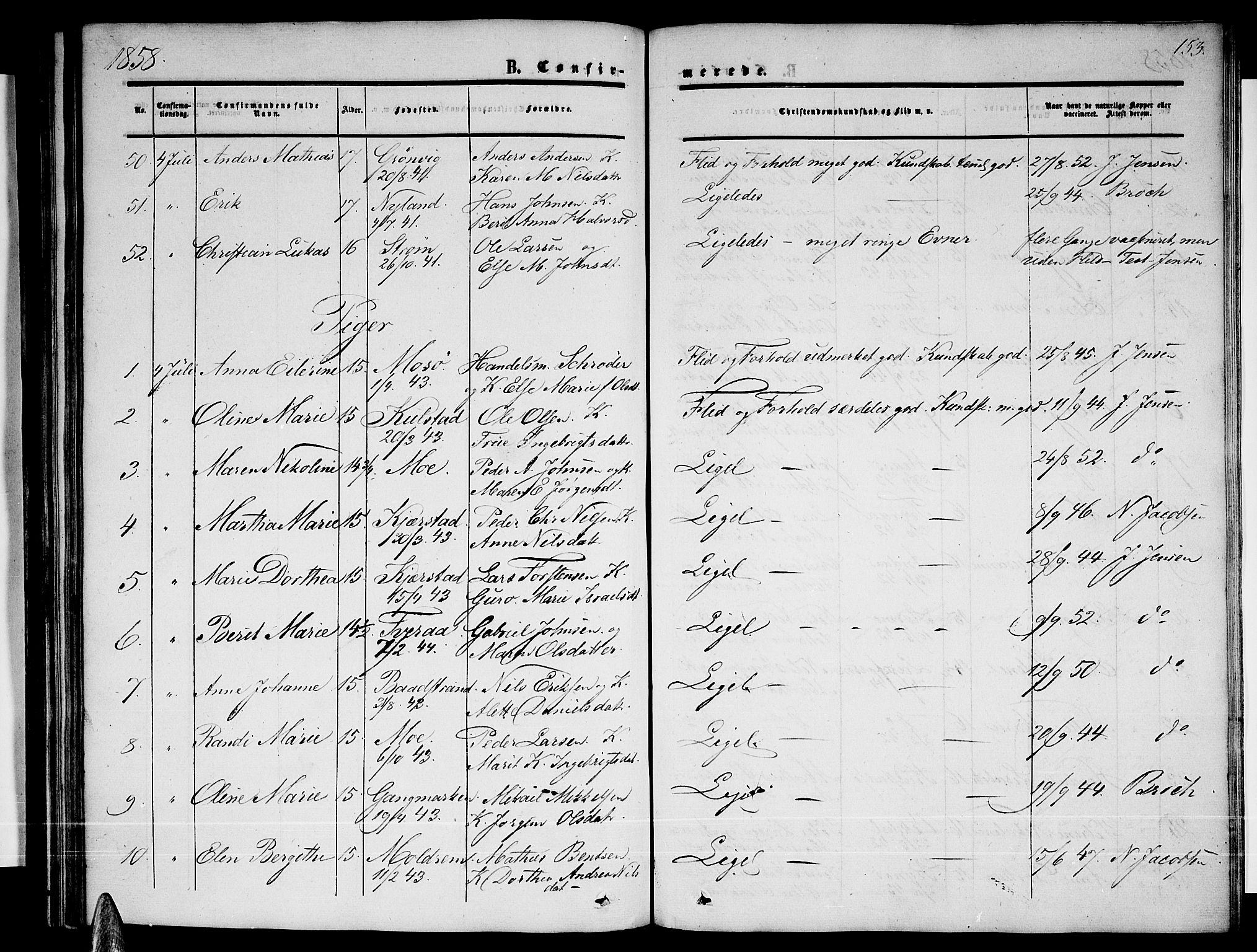 Ministerialprotokoller, klokkerbøker og fødselsregistre - Nordland, SAT/A-1459/820/L0301: Parish register (copy) no. 820C03, 1851-1858, p. 153