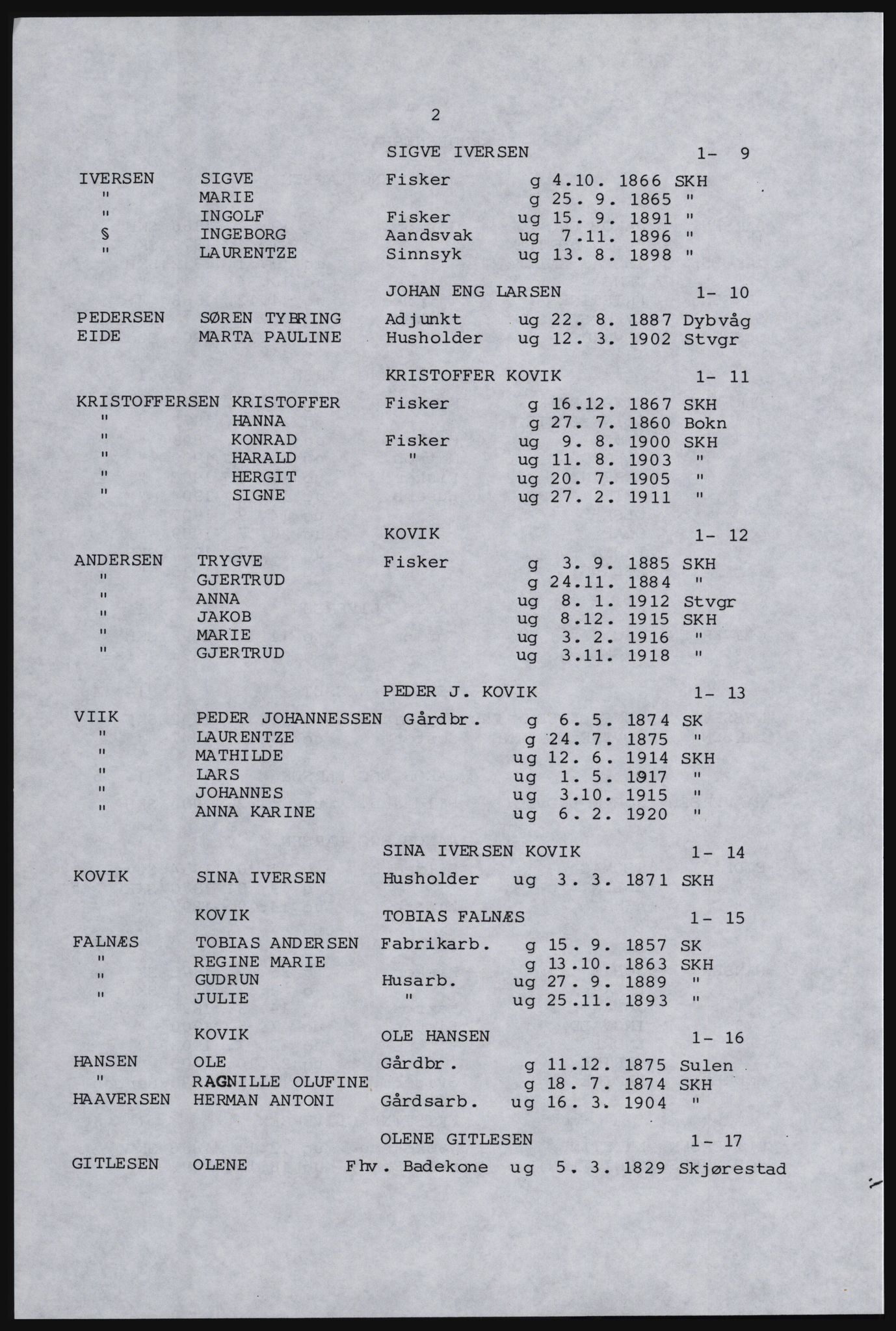 SAST, Copy of 1920 census for Karmøy, 1920, p. 14