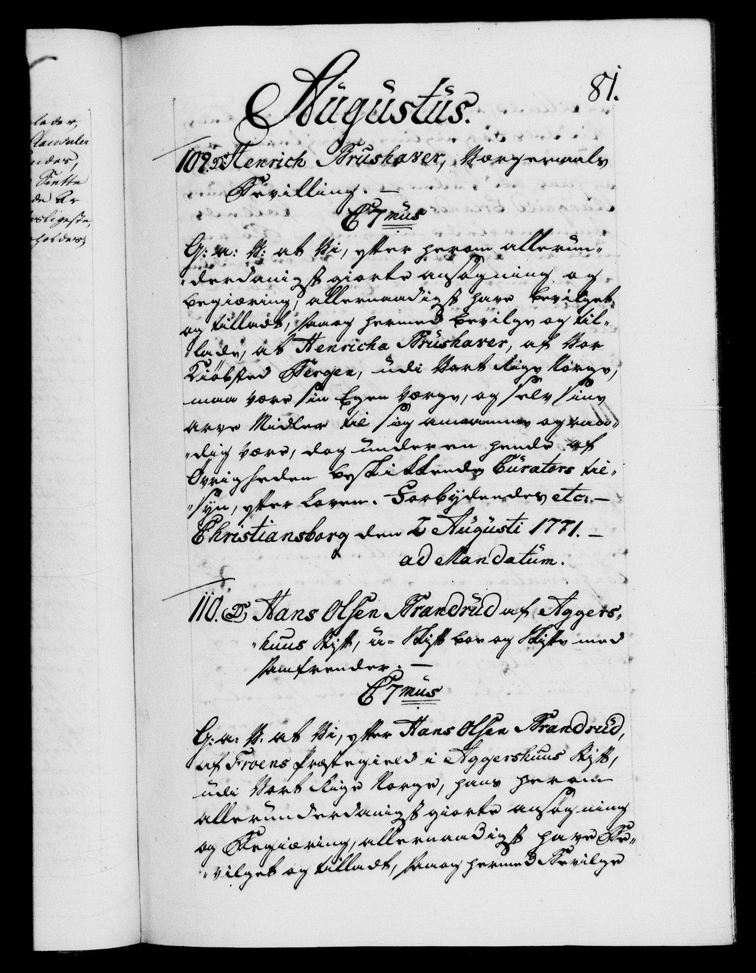 Danske Kanselli 1572-1799, RA/EA-3023/F/Fc/Fca/Fcaa/L0045: Norske registre "Norske eller 3. dept.s åpne brev, 1771-1773, p. 81a