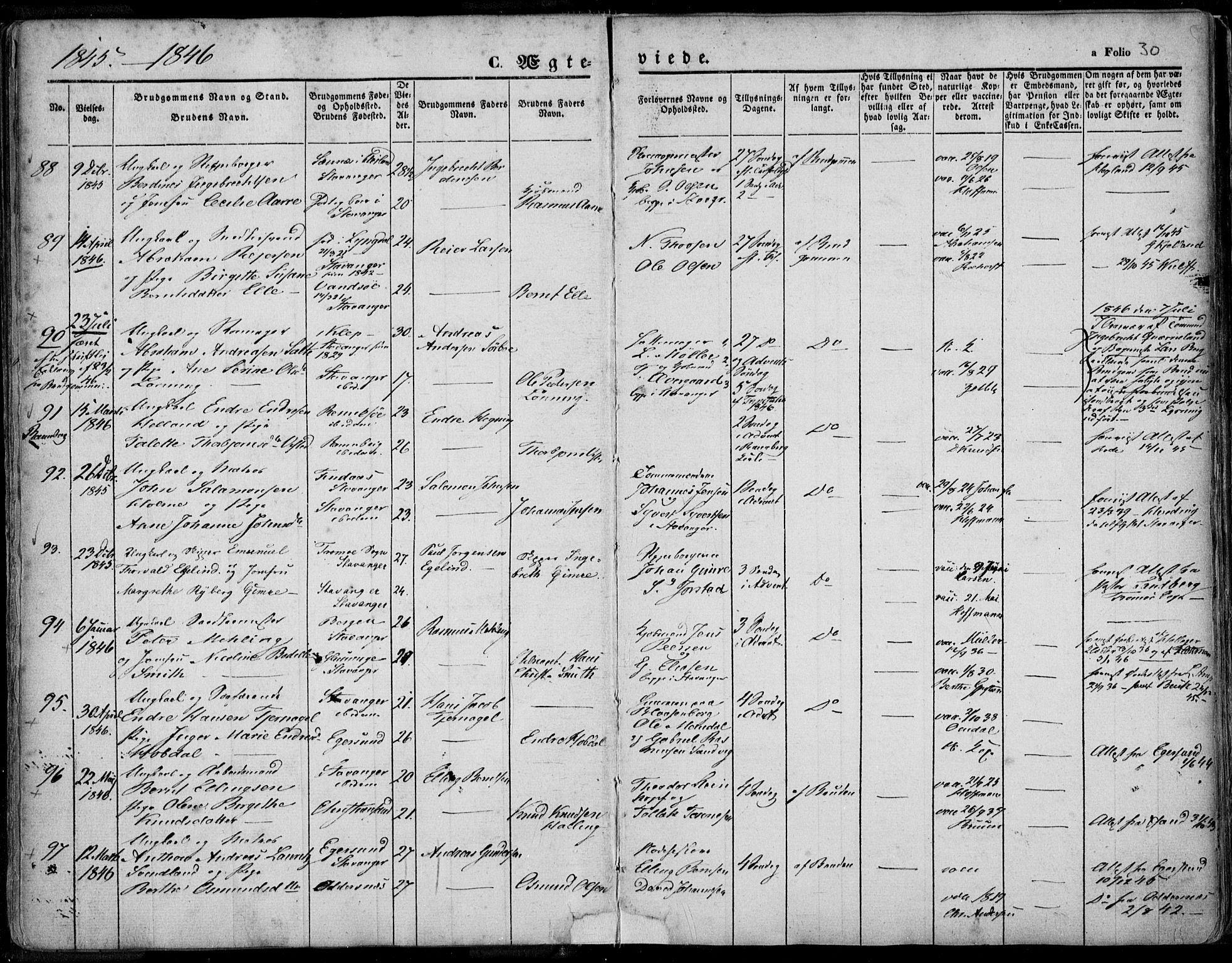 Domkirken sokneprestkontor, SAST/A-101812/001/30/30BA/L0015: Parish register (official) no. A 14, 1842-1857, p. 30