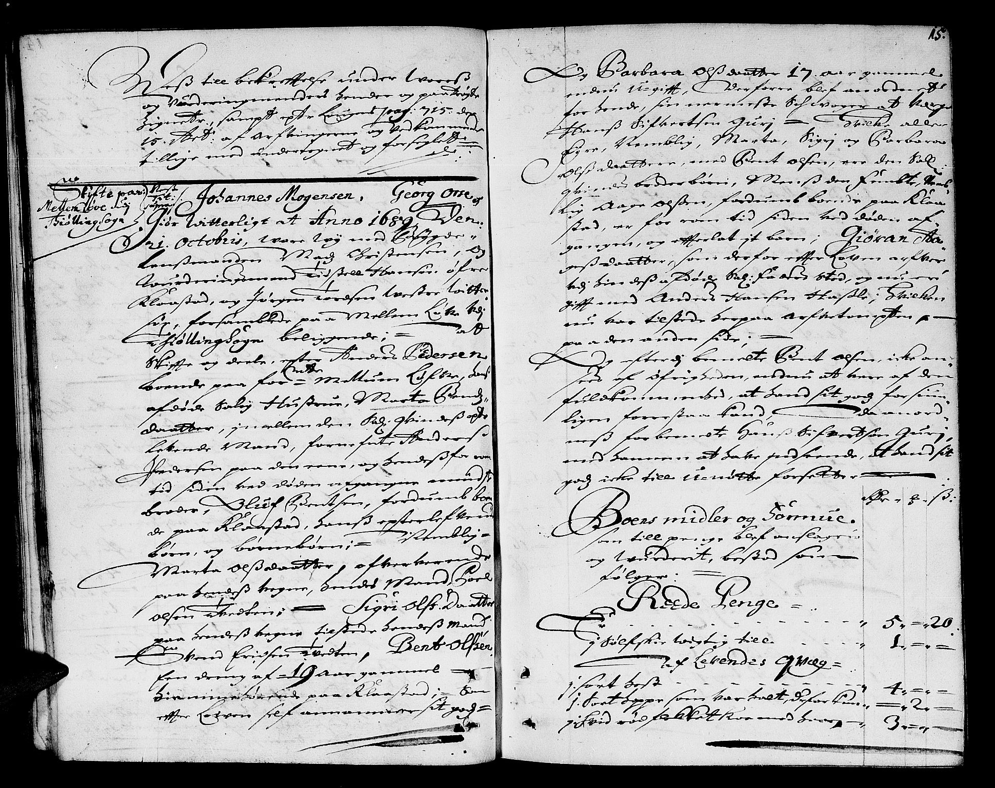 Larvik sorenskriveri, AV/SAKO-A-83/H/Hd/Hda/L0003: Skifteprotokoll, 1689-1692, p. 14b-15a