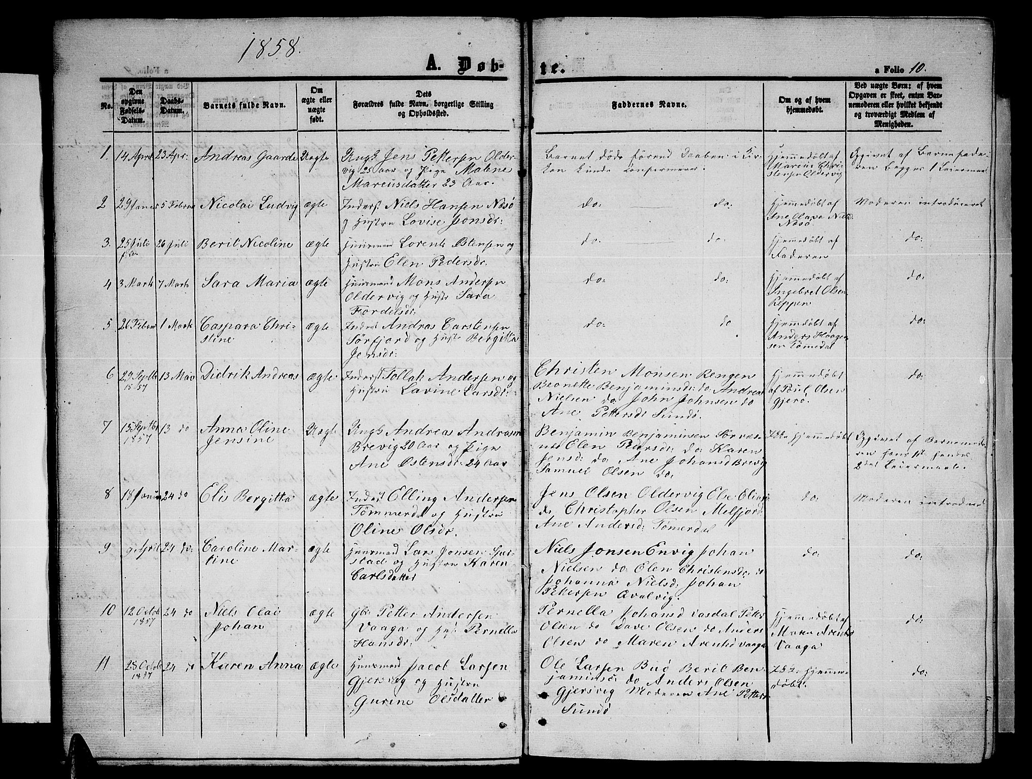 Ministerialprotokoller, klokkerbøker og fødselsregistre - Nordland, SAT/A-1459/841/L0619: Parish register (copy) no. 841C03, 1856-1876, p. 10