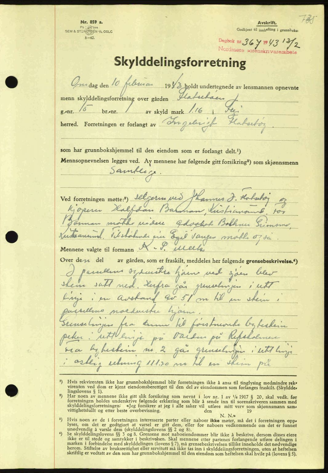 Nordmøre sorenskriveri, AV/SAT-A-4132/1/2/2Ca: Mortgage book no. A94, 1942-1943, Diary no: : 367/1943