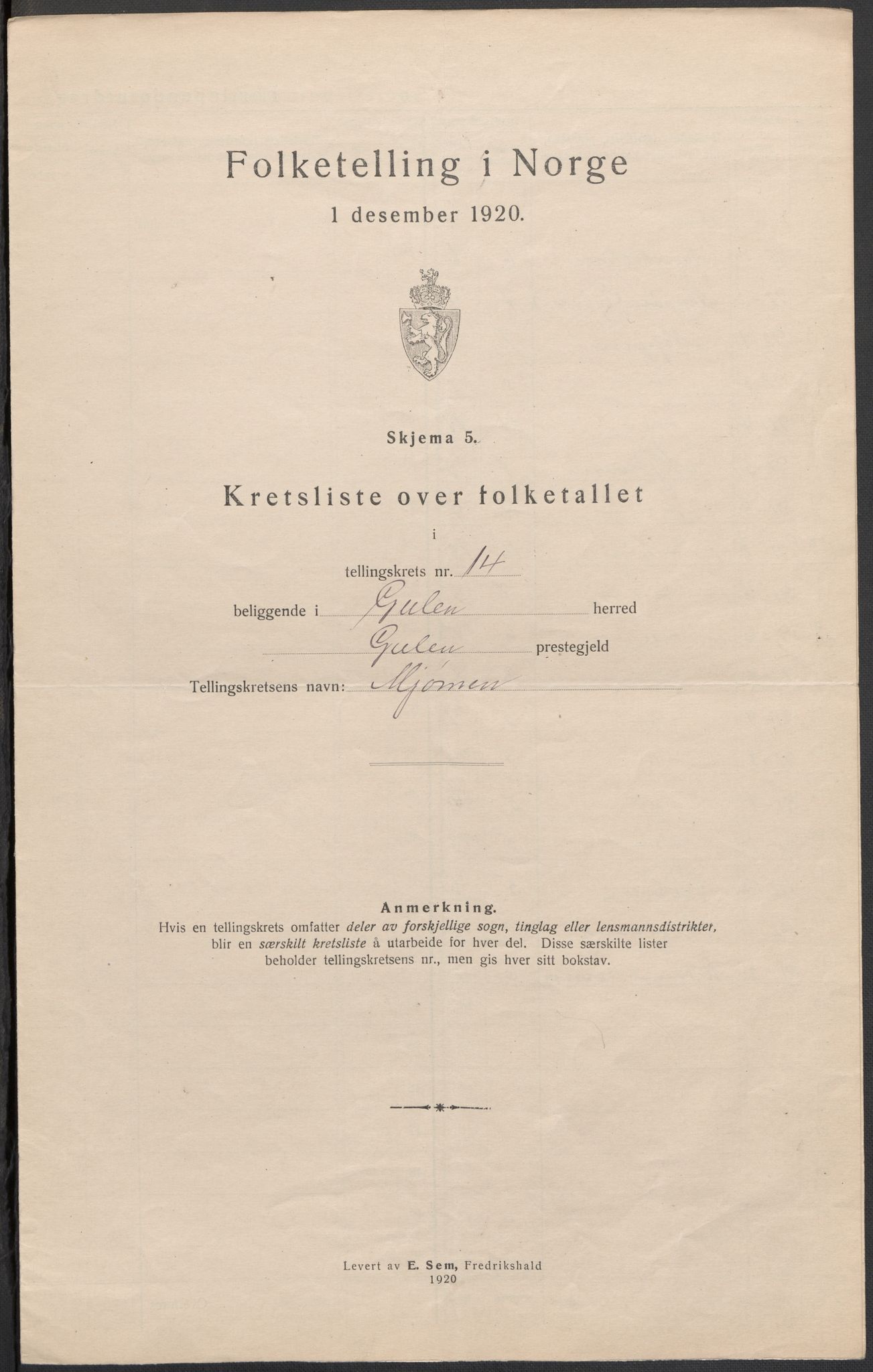 SAB, 1920 census for Gulen, 1920, p. 43