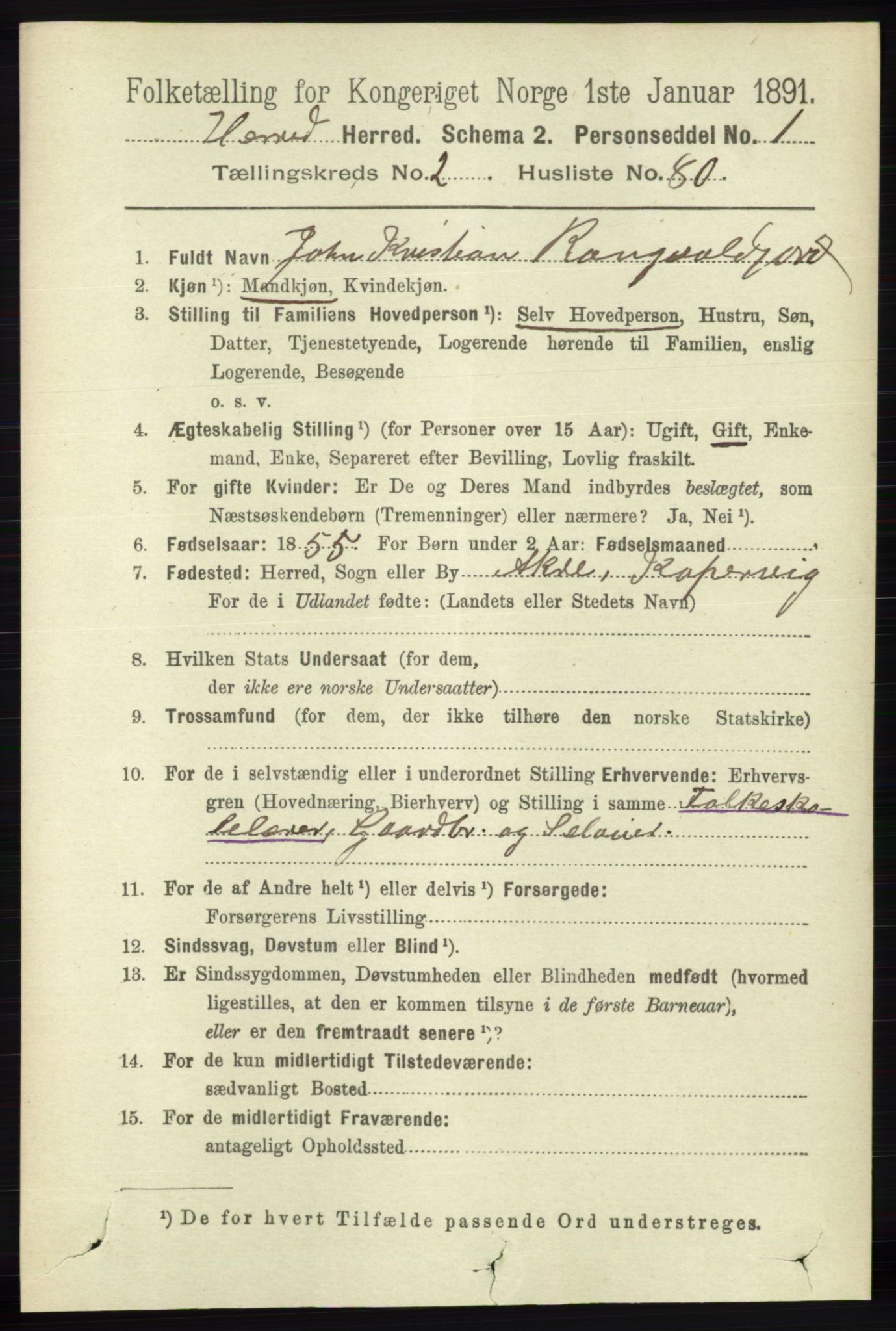 RA, 1891 census for 1039 Herad, 1891, p. 902