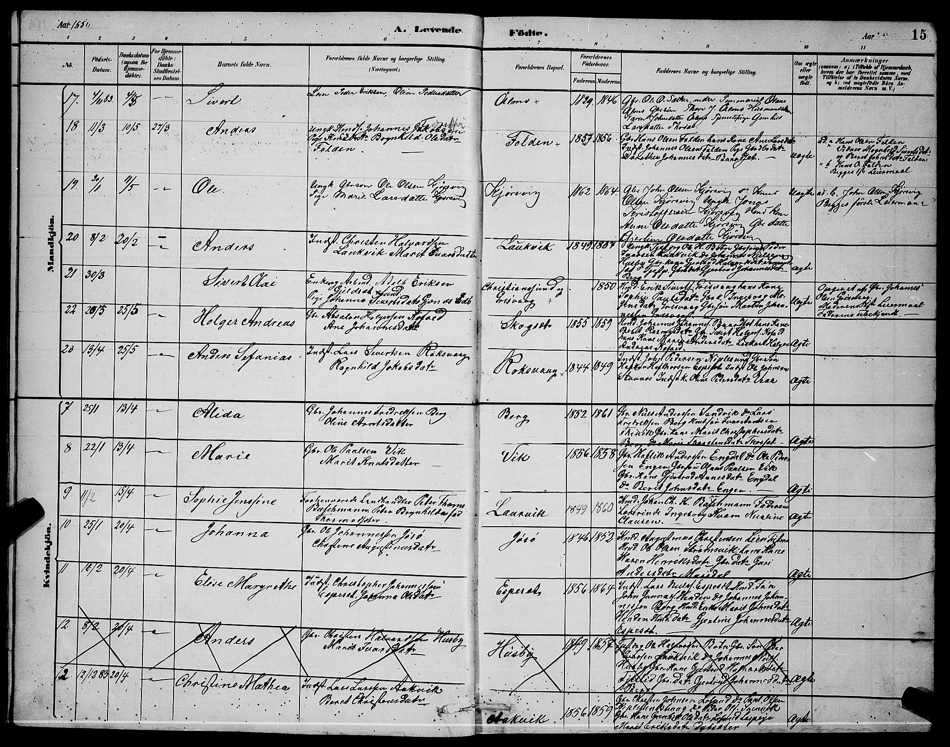 Ministerialprotokoller, klokkerbøker og fødselsregistre - Møre og Romsdal, AV/SAT-A-1454/578/L0909: Parish register (copy) no. 578C02, 1882-1900, p. 15