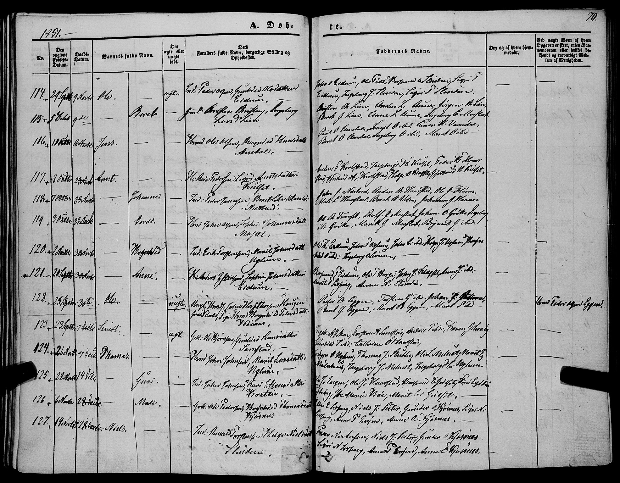 Ministerialprotokoller, klokkerbøker og fødselsregistre - Sør-Trøndelag, SAT/A-1456/695/L1145: Parish register (official) no. 695A06 /1, 1843-1859, p. 70