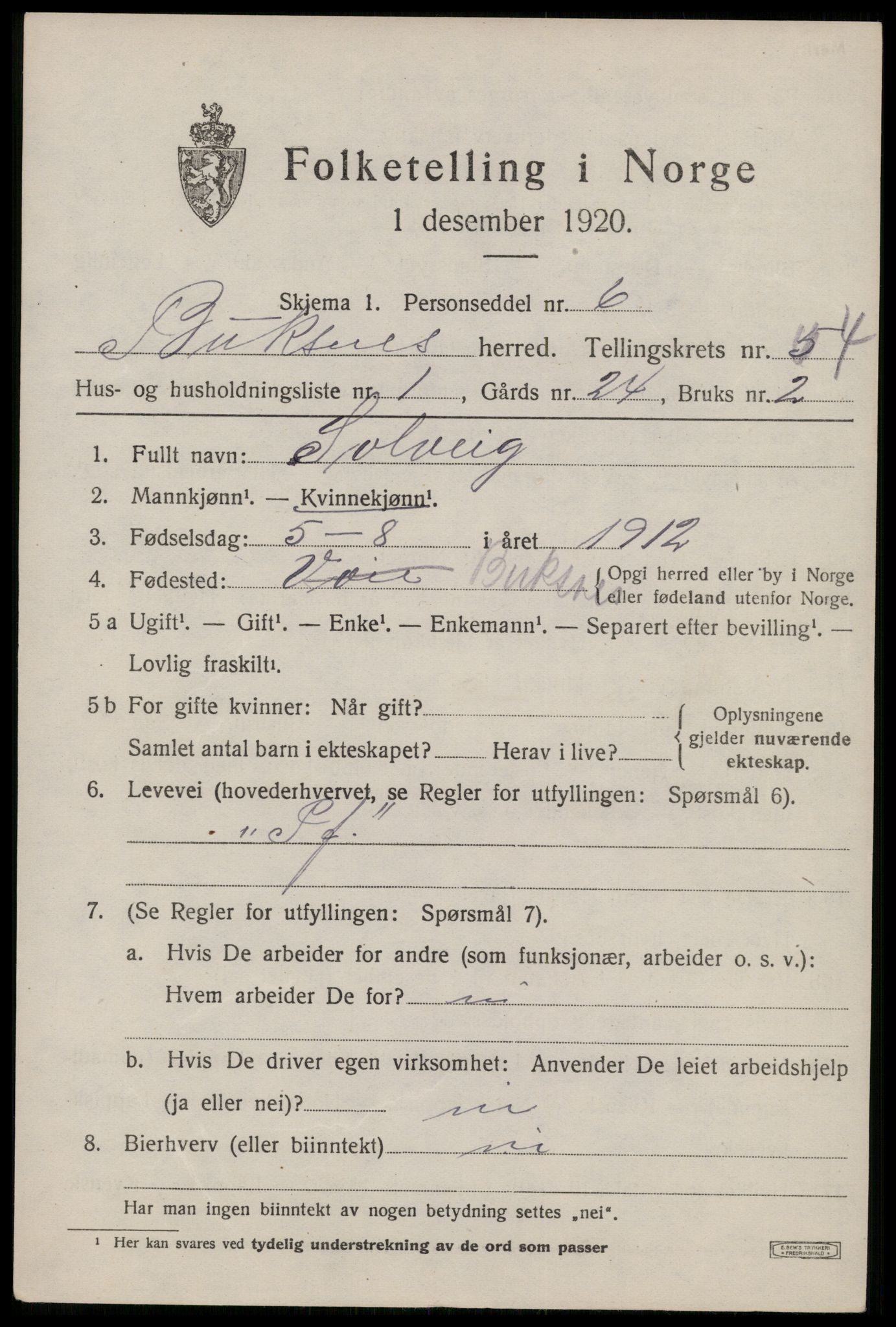 SAT, 1920 census for Buksnes, 1920, p. 4505