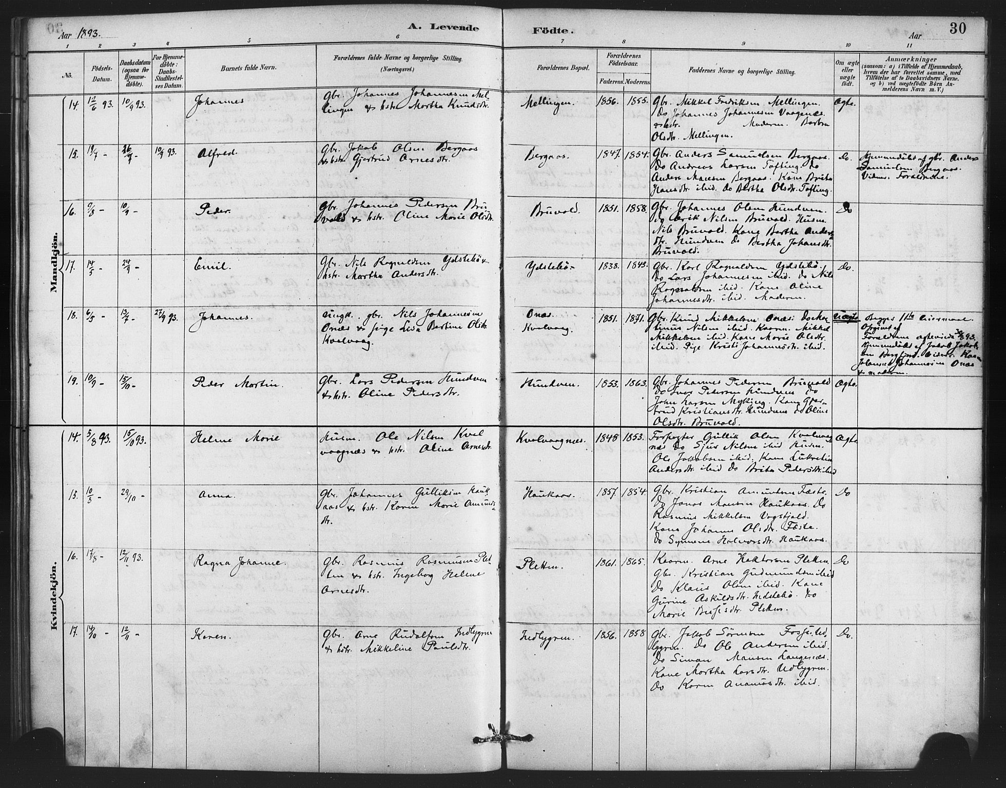 Lindås Sokneprestembete, AV/SAB-A-76701/H/Haa/Haae/L0001: Parish register (official) no. E 1, 1886-1897, p. 30