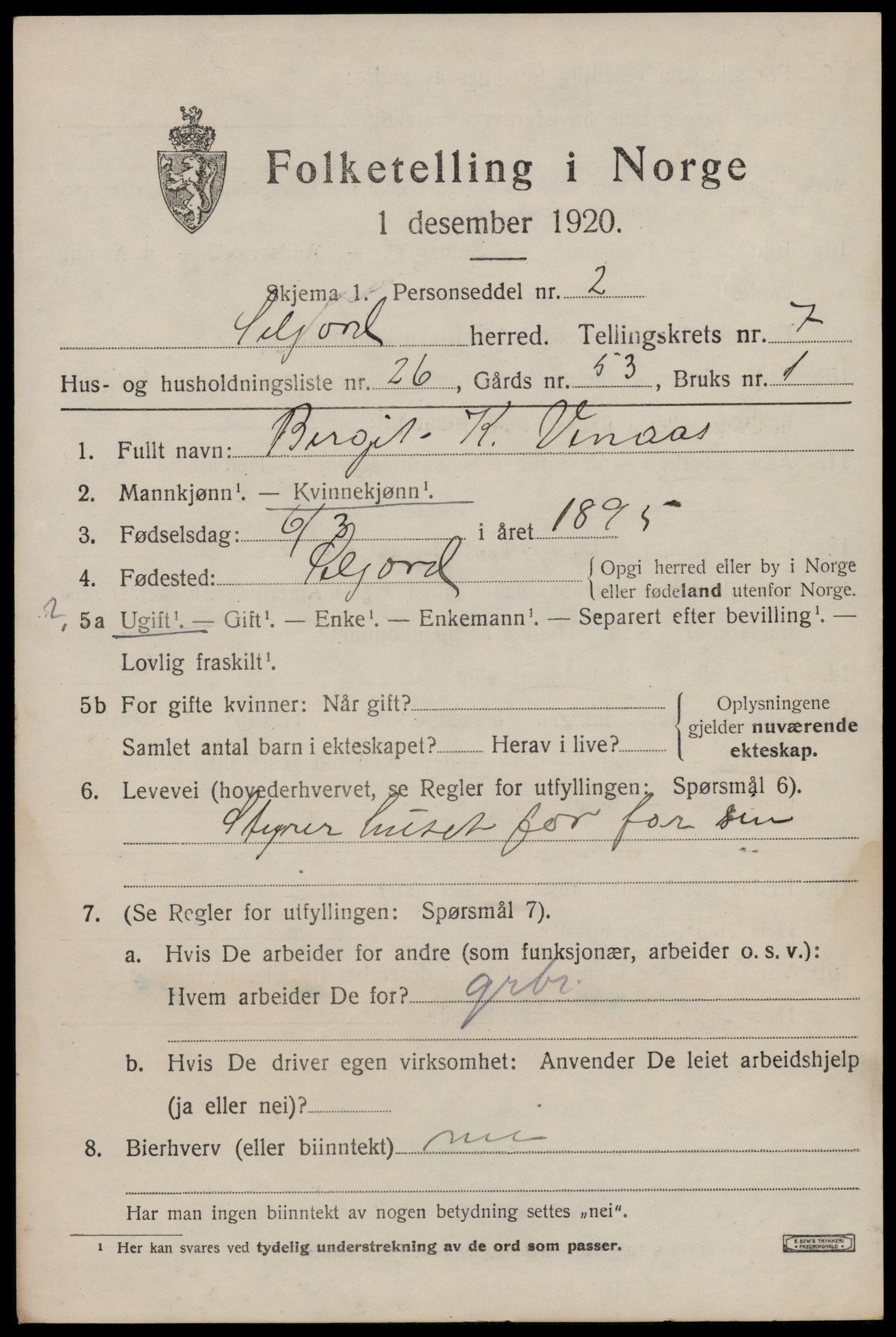 SAKO, 1920 census for Seljord, 1920, p. 3880