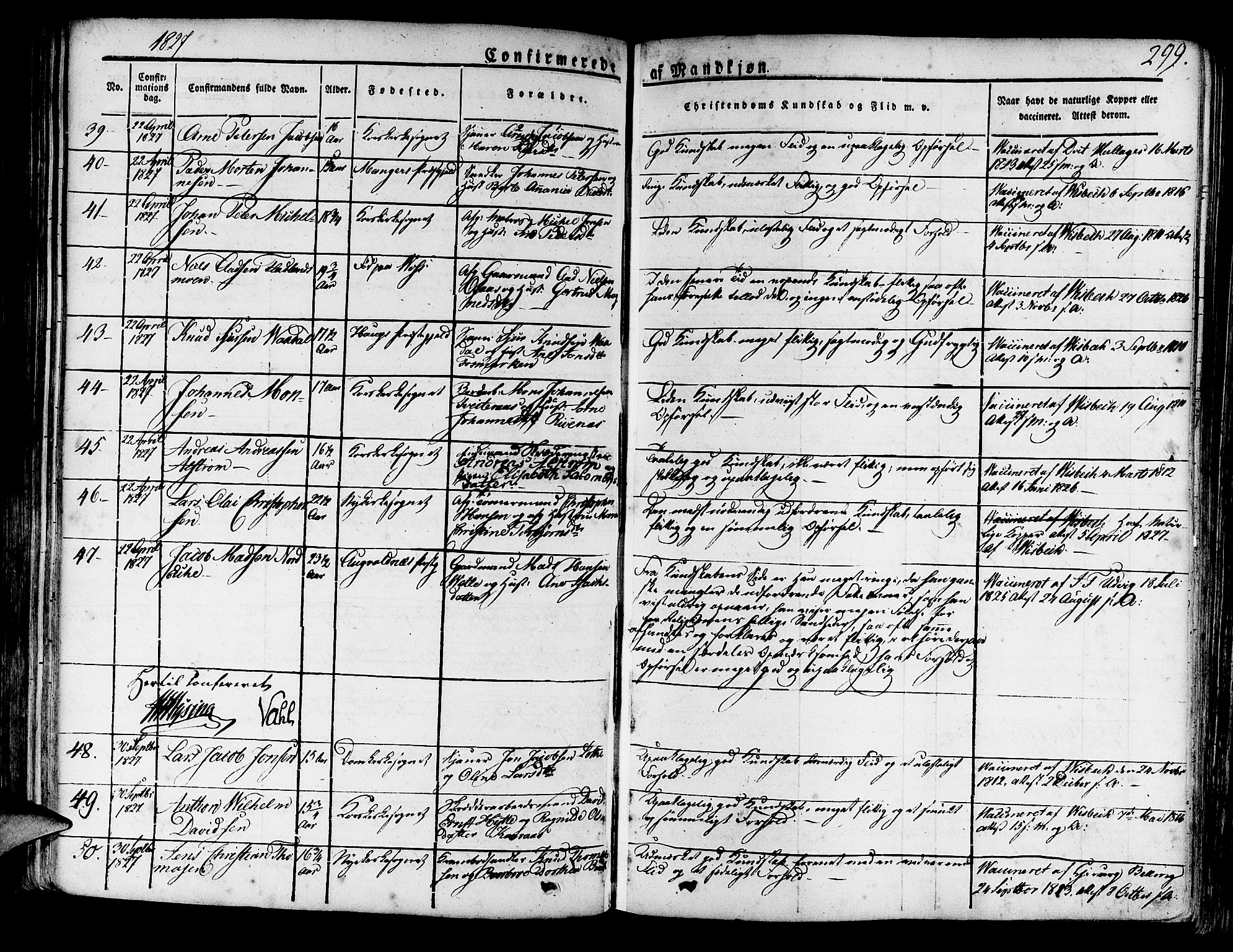 Korskirken sokneprestembete, SAB/A-76101/H/Haa/L0014: Parish register (official) no. A 14, 1823-1835, p. 299