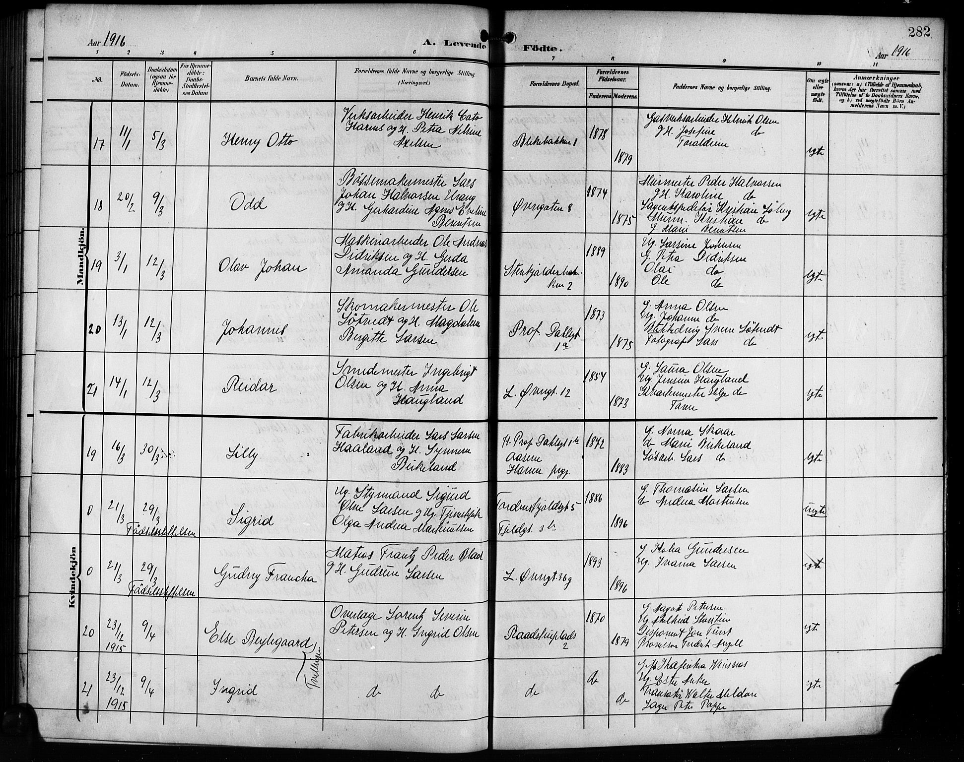 Korskirken sokneprestembete, AV/SAB-A-76101/H/Hab: Parish register (copy) no. B 11, 1905-1916, p. 282