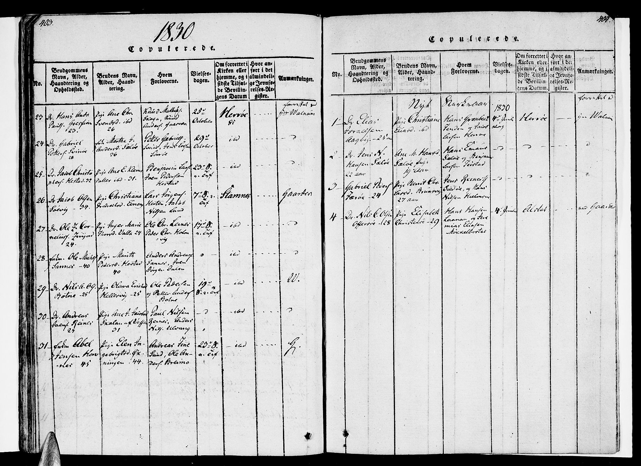 Ministerialprotokoller, klokkerbøker og fødselsregistre - Nordland, SAT/A-1459/830/L0445: Parish register (official) no. 830A09, 1820-1830, p. 403-404