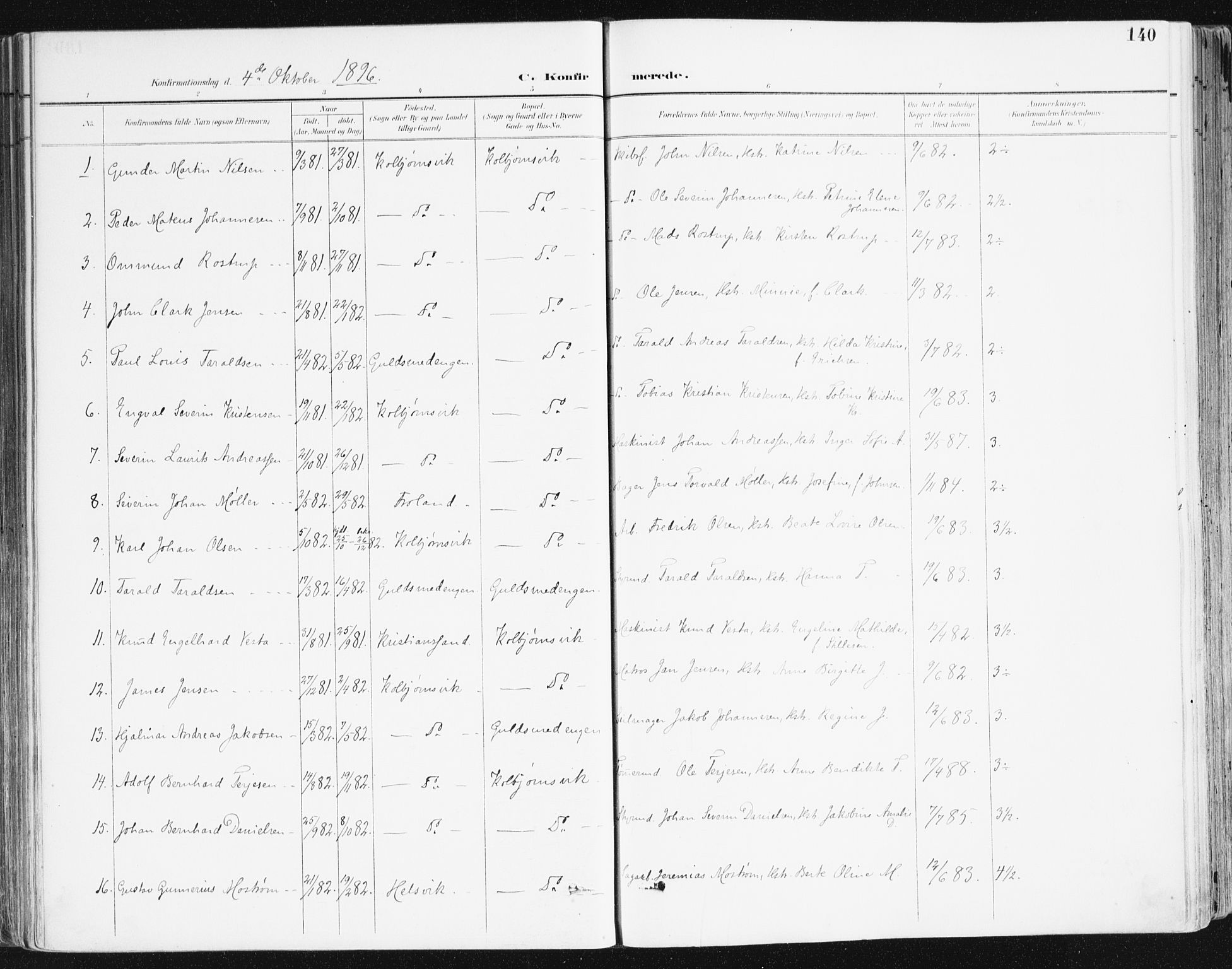 Hisøy sokneprestkontor, SAK/1111-0020/F/Fa/L0004: Parish register (official) no. A 4, 1895-1917, p. 140