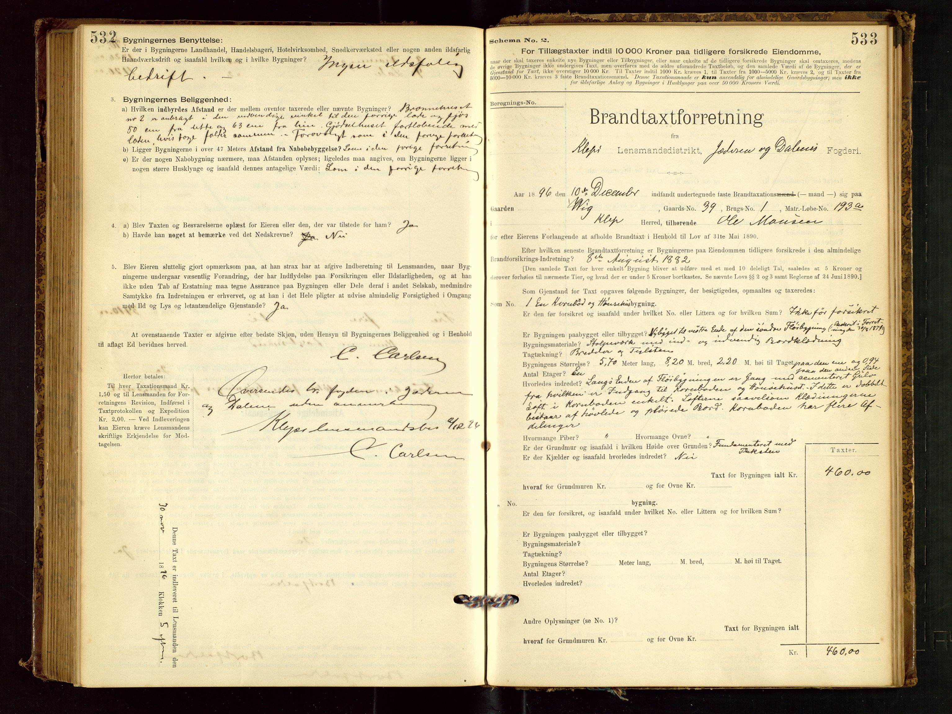 Klepp lensmannskontor, SAST/A-100163/Goc/L0001: "Brandtaxationsprotokol" m/register, 1895-1898, p. 532-533
