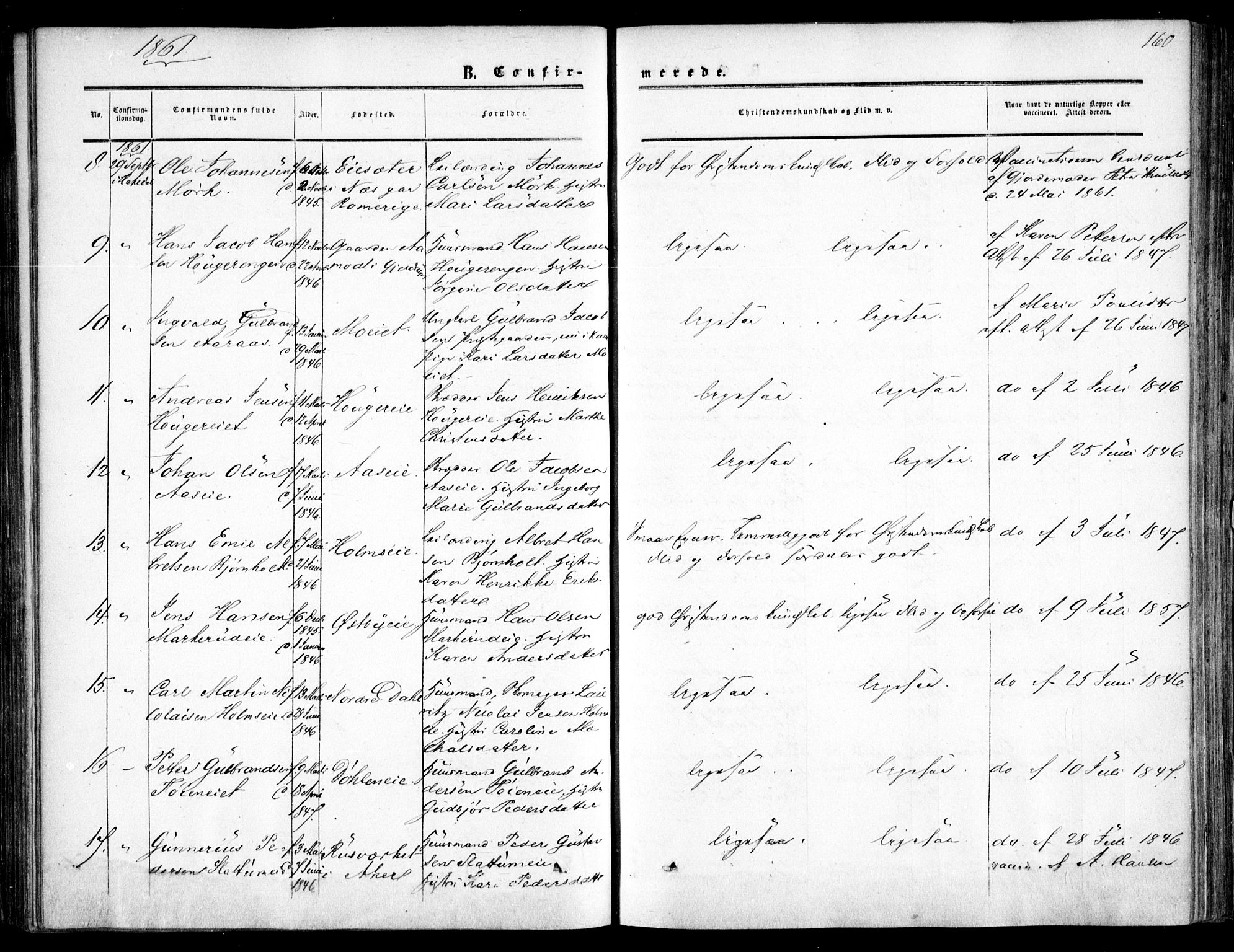 Nittedal prestekontor Kirkebøker, SAO/A-10365a/F/Fa/L0005: Parish register (official) no. I 5, 1850-1862, p. 160