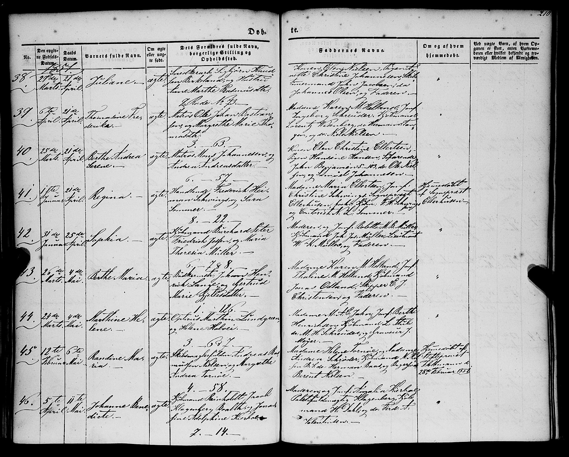 Nykirken Sokneprestembete, AV/SAB-A-77101/H/Haa/L0014: Parish register (official) no. B 1, 1844-1858, p. 210