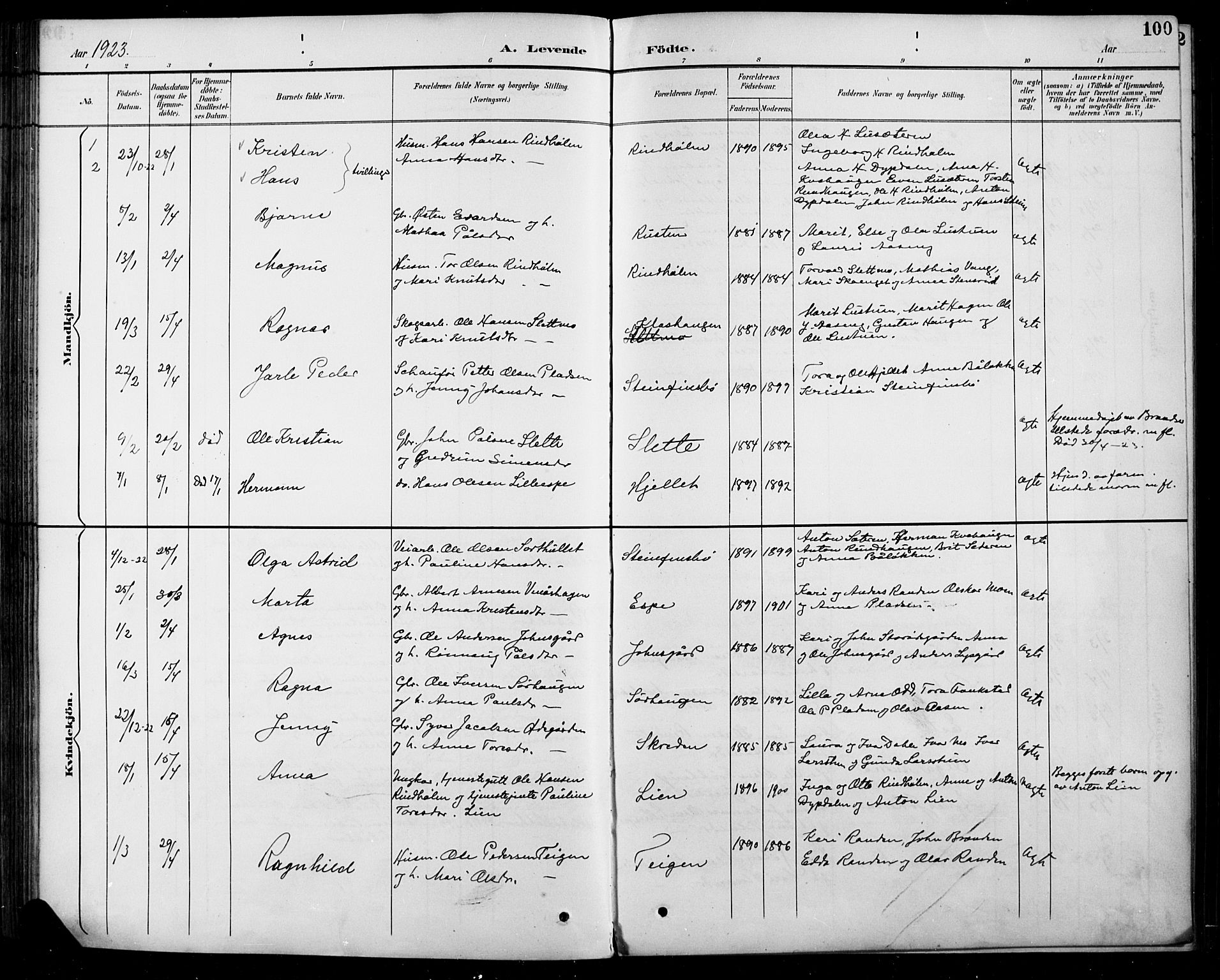 Sel prestekontor, SAH/PREST-074/H/Ha/Hab/L0005: Parish register (copy) no. 5, 1894-1923, p. 100