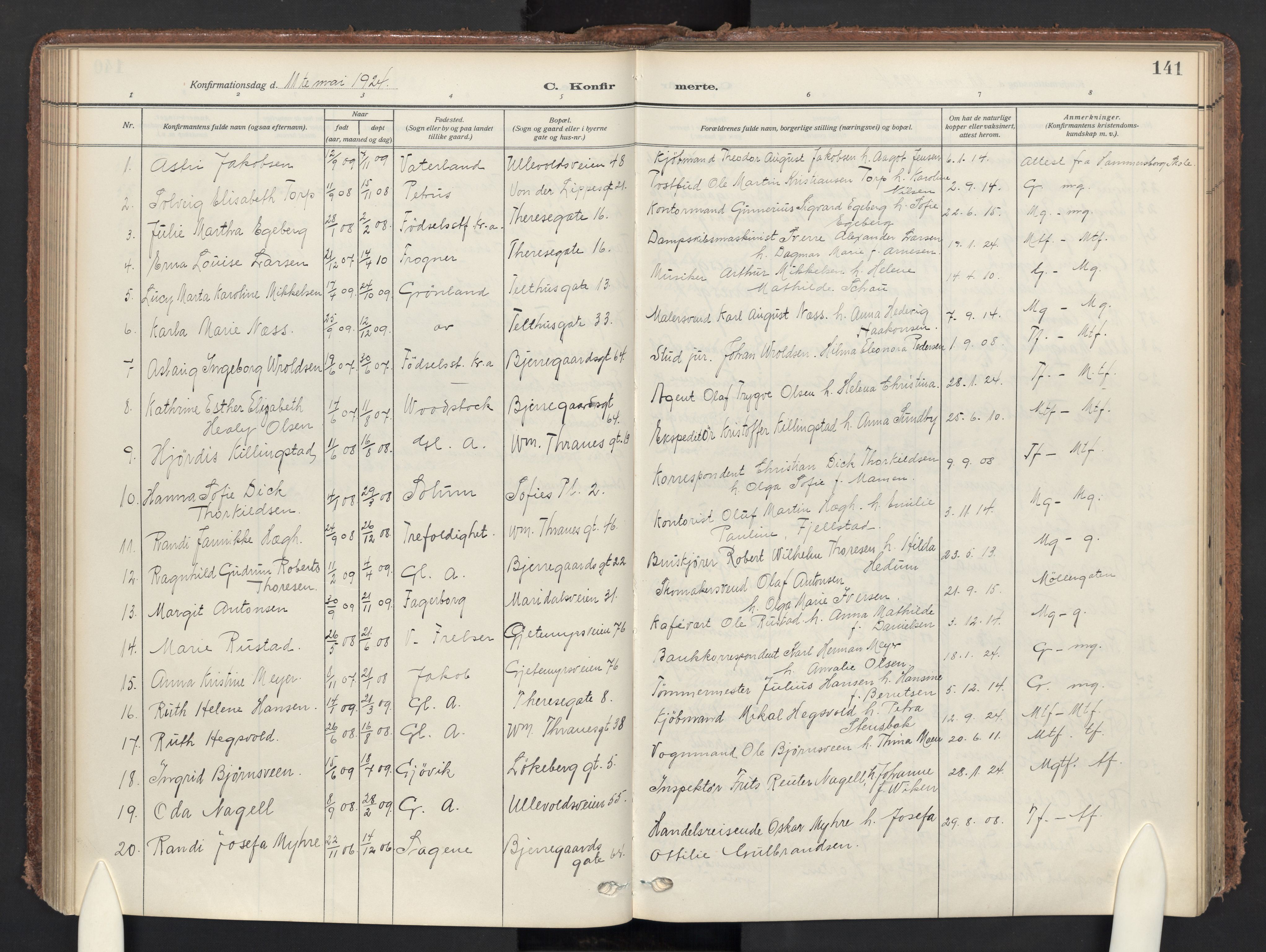 Gamle Aker prestekontor Kirkebøker, AV/SAO-A-10617a/F/L0015: Parish register (official) no. 15, 1911-1924, p. 141