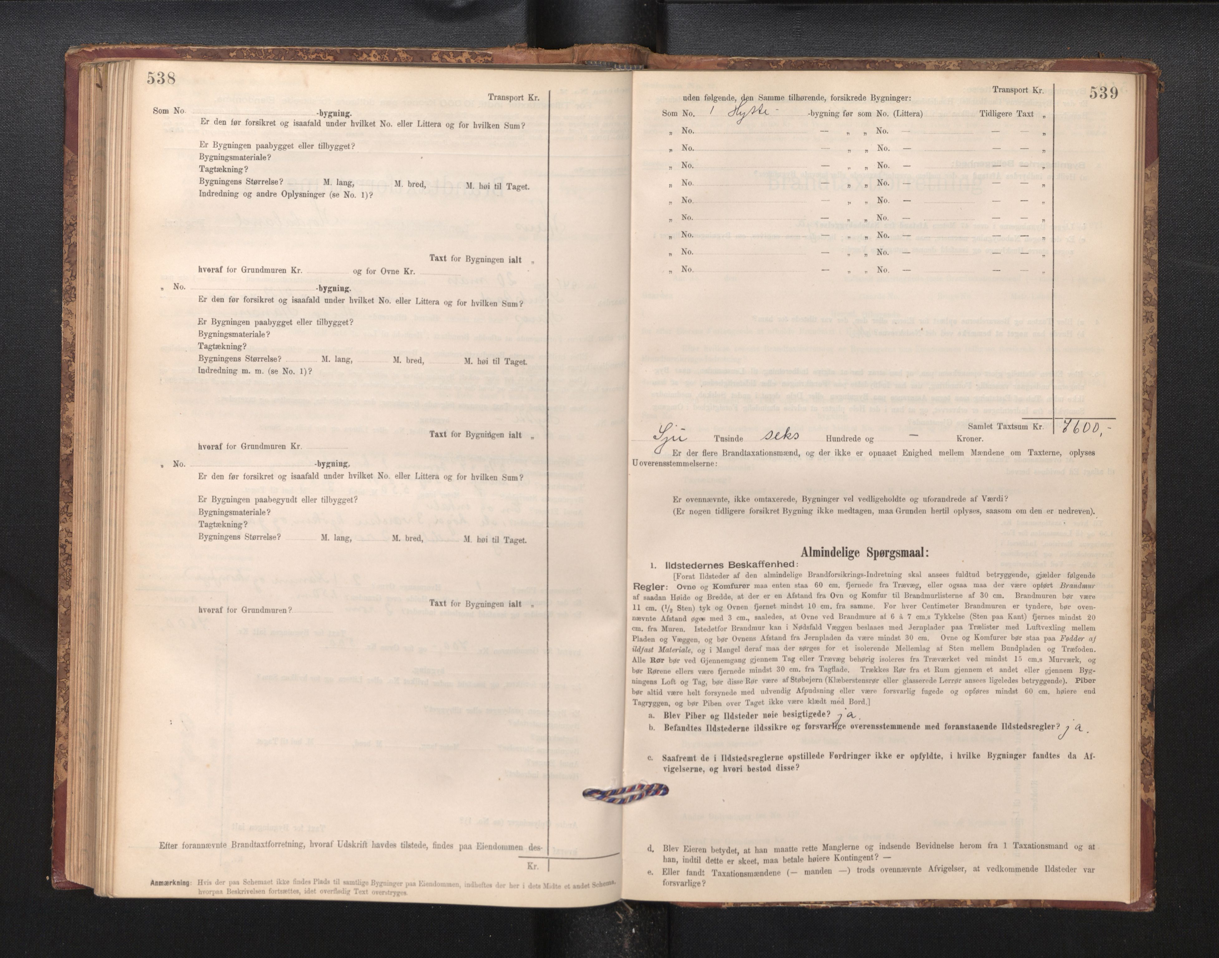 Lensmannen i Haus, SAB/A-32701/0012/L0006: Branntakstprotokoll, skjematakst, 1895-1941, p. 538-539