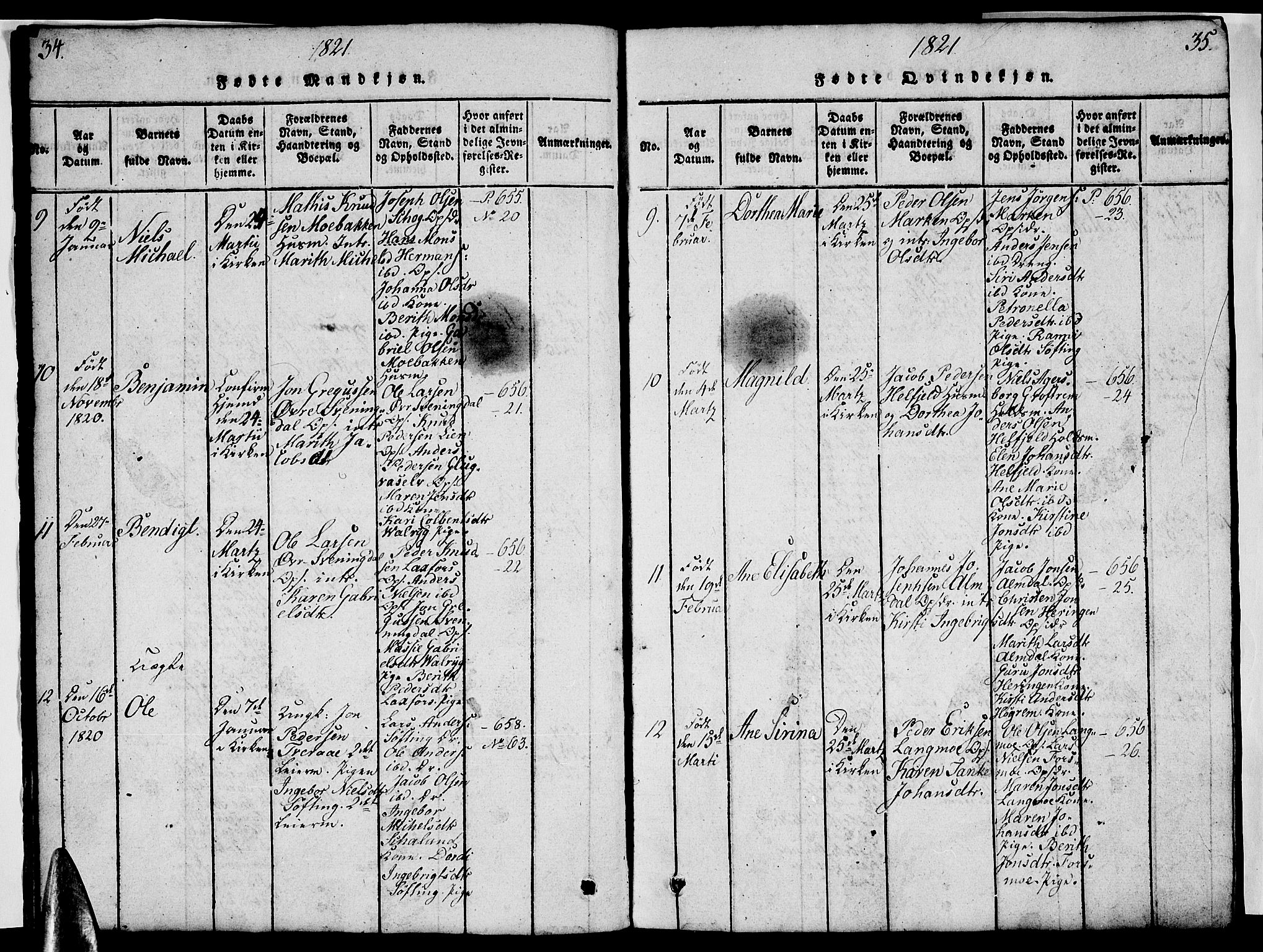 Ministerialprotokoller, klokkerbøker og fødselsregistre - Nordland, AV/SAT-A-1459/820/L0299: Parish register (copy) no. 820C01, 1820-1825, p. 34-35