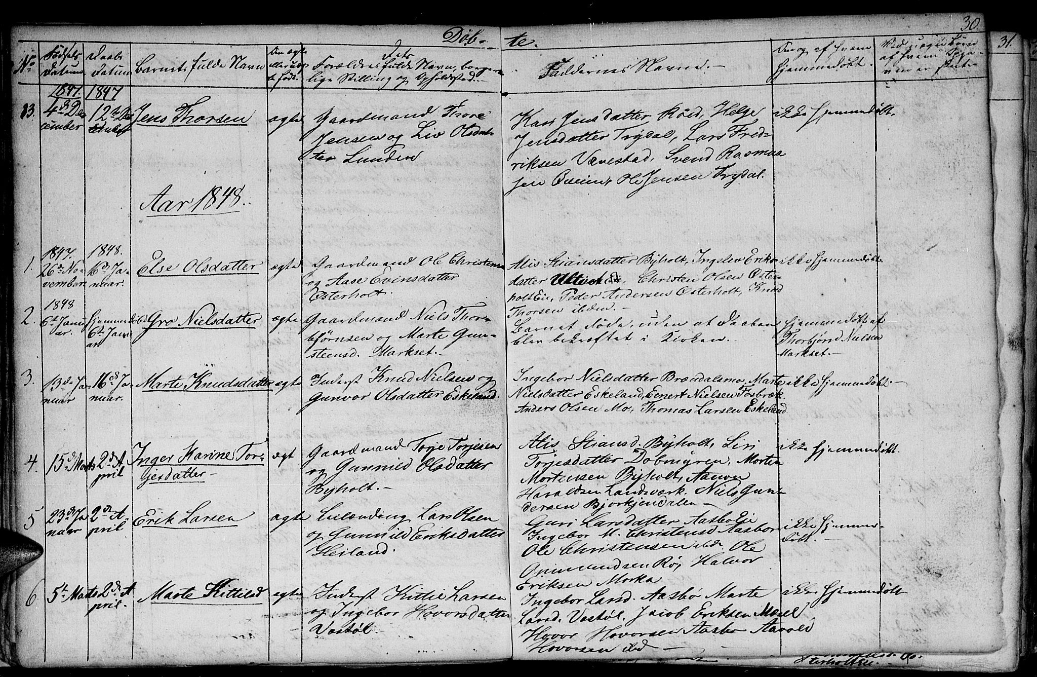 Gjerstad sokneprestkontor, AV/SAK-1111-0014/F/Fb/Fba/L0004: Parish register (copy) no. B 4, 1845-1853, p. 30