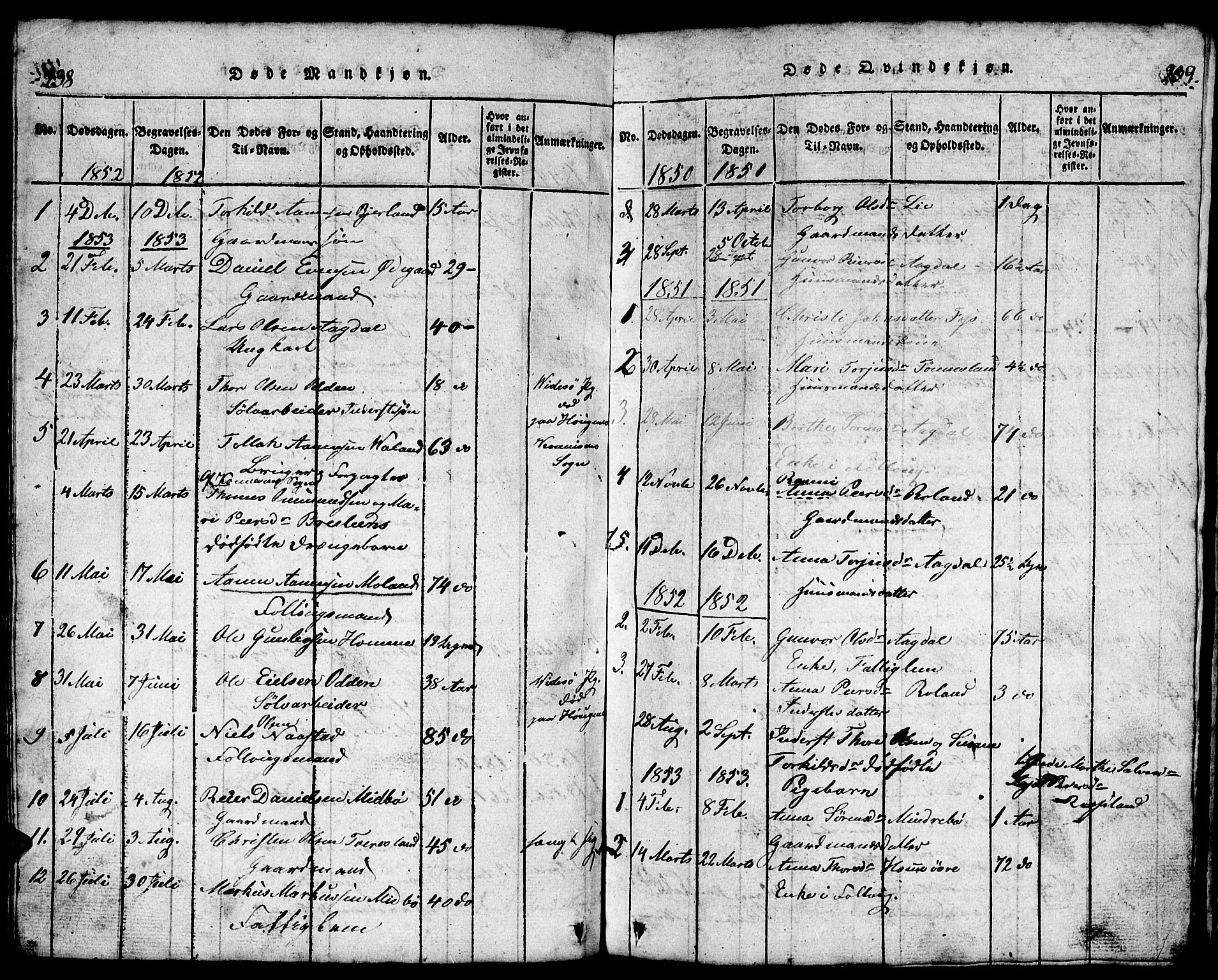 Bjelland sokneprestkontor, SAK/1111-0005/F/Fb/Fba/L0003: Parish register (copy) no. B 3, 1816-1870, p. 238-239