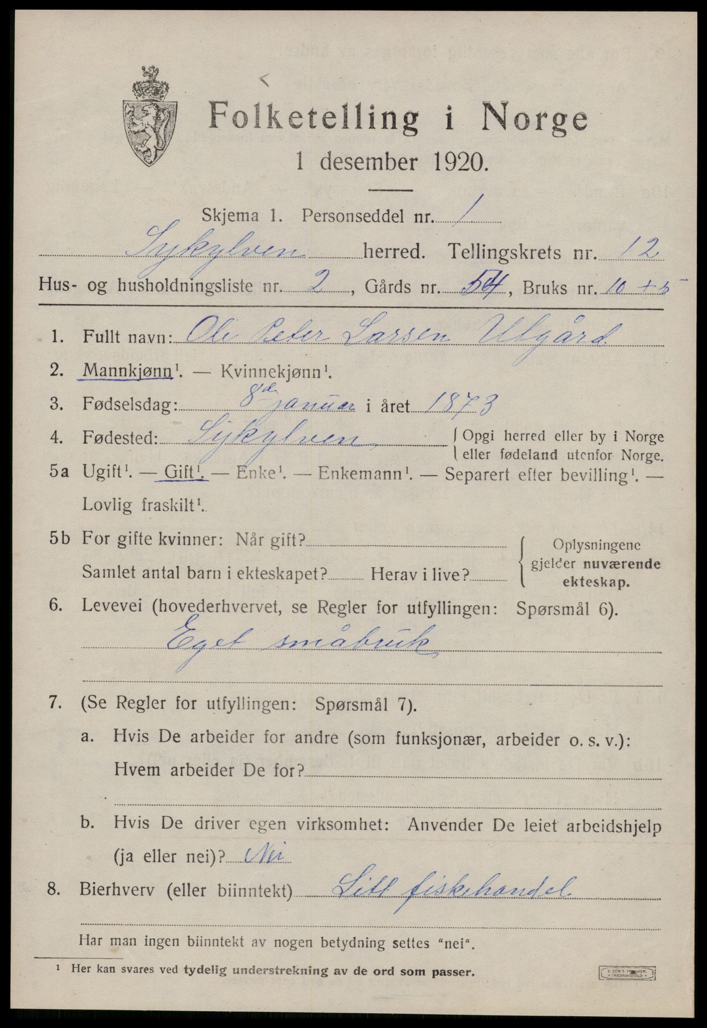 SAT, 1920 census for Sykkylven, 1920, p. 5699