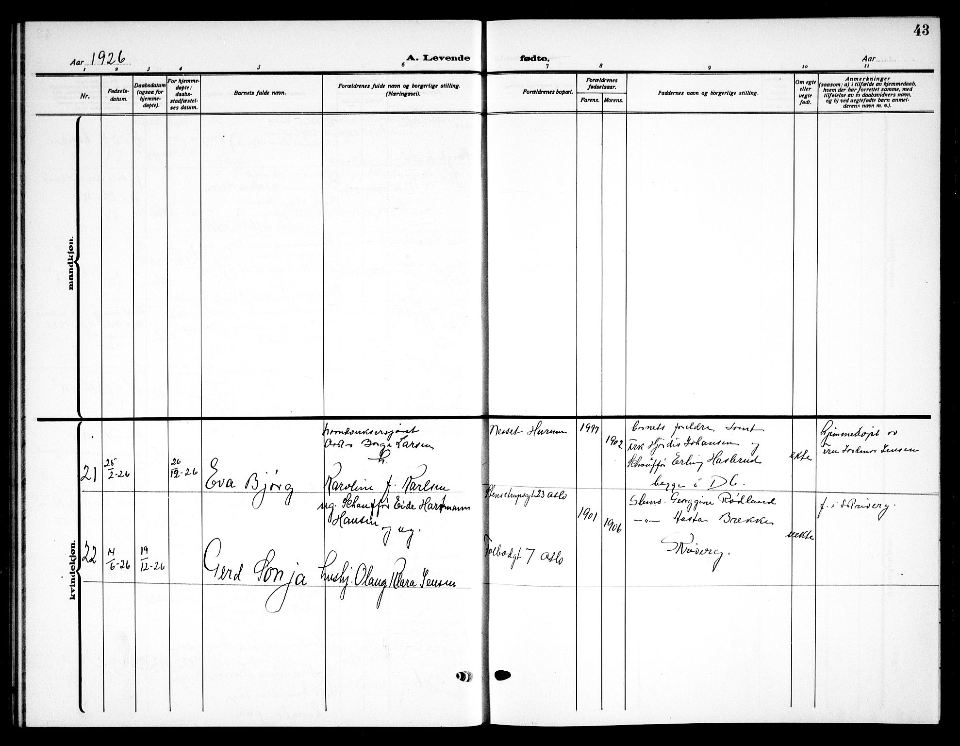 Drøbak prestekontor Kirkebøker, AV/SAO-A-10142a/G/Ga/L0002: Parish register (copy) no. I 2, 1917-1932, p. 43