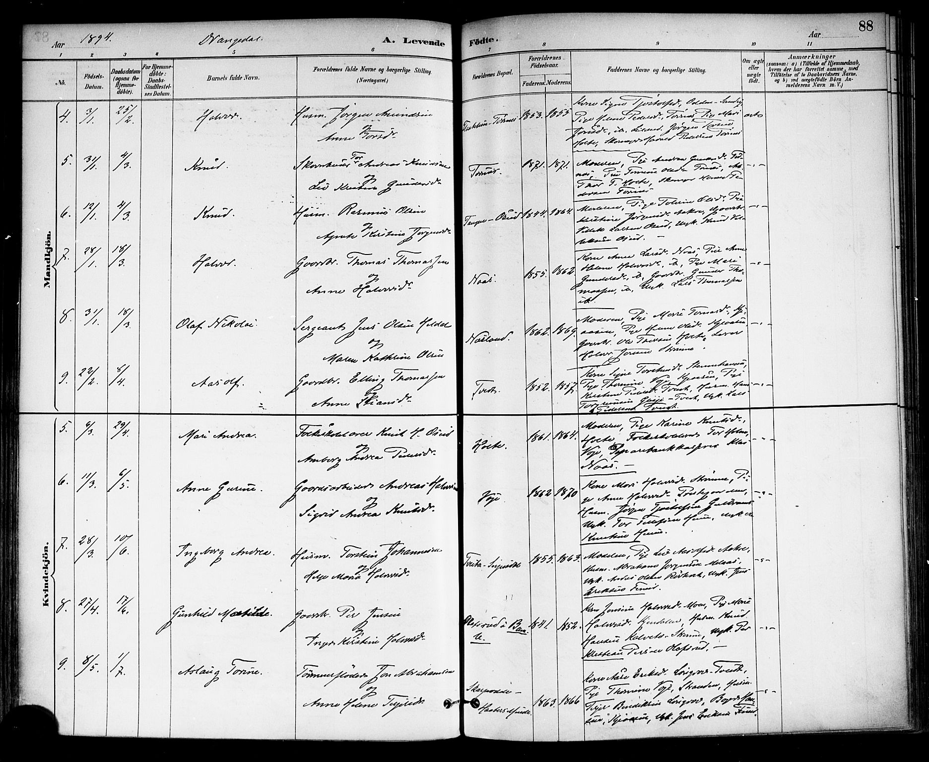 Drangedal kirkebøker, SAKO/A-258/F/Fa/L0010: Parish register (official) no. 10 /1, 1885-1894, p. 88