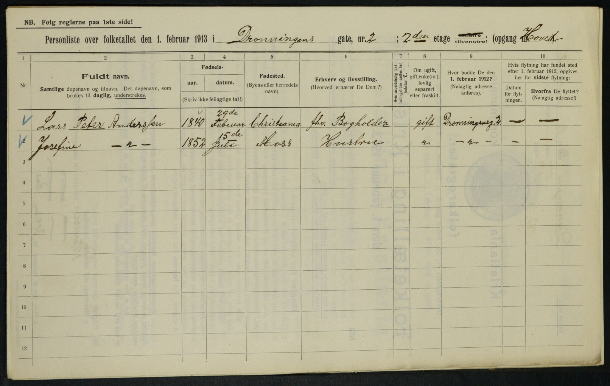 OBA, Municipal Census 1913 for Kristiania, 1913, p. 17296