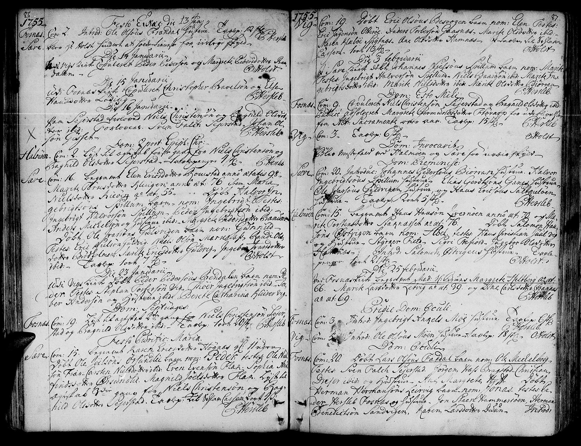 Ministerialprotokoller, klokkerbøker og fødselsregistre - Nord-Trøndelag, SAT/A-1458/773/L0607: Parish register (official) no. 773A01, 1751-1783, p. 86-87