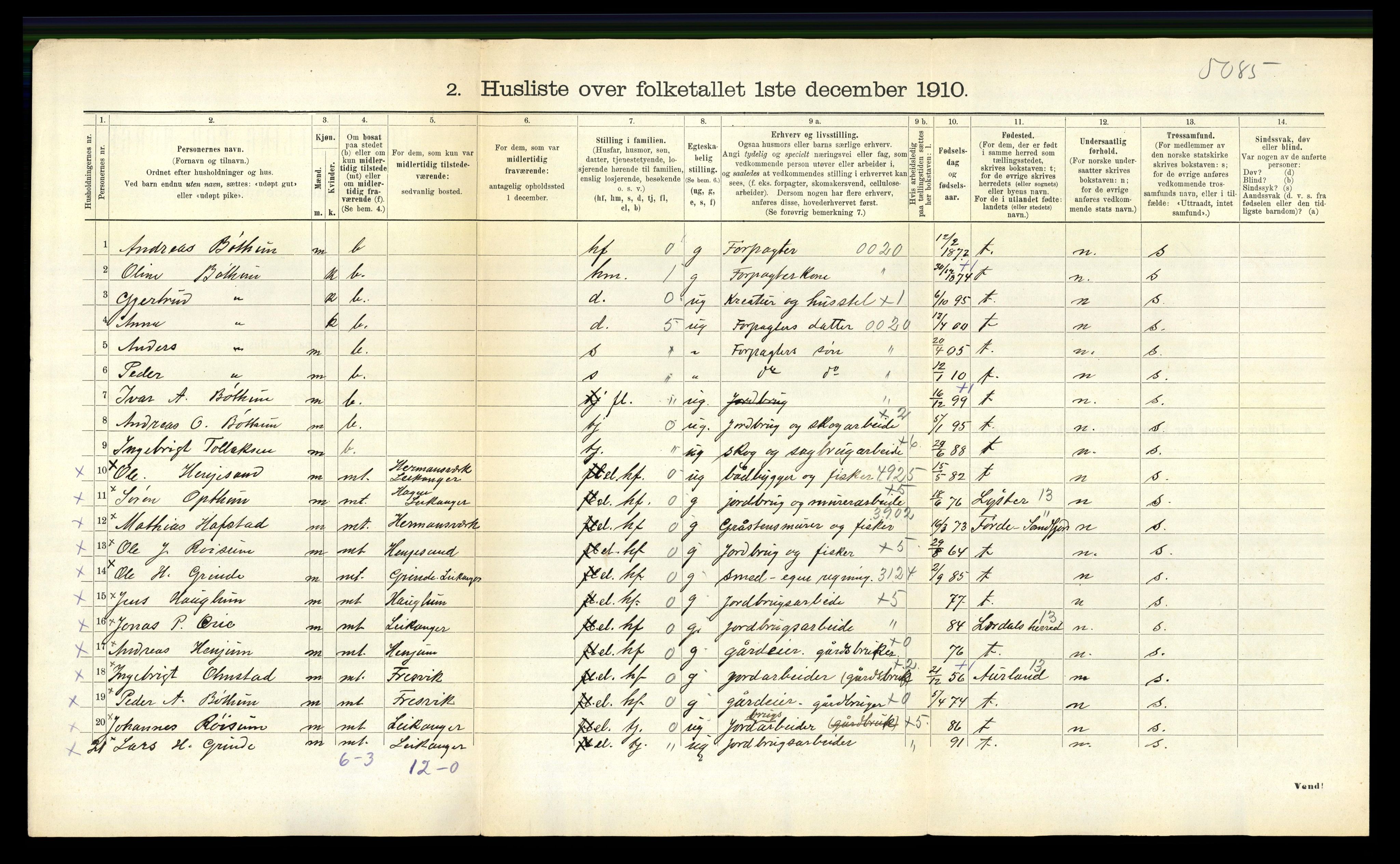 RA, 1910 census for Leikanger, 1910, p. 537